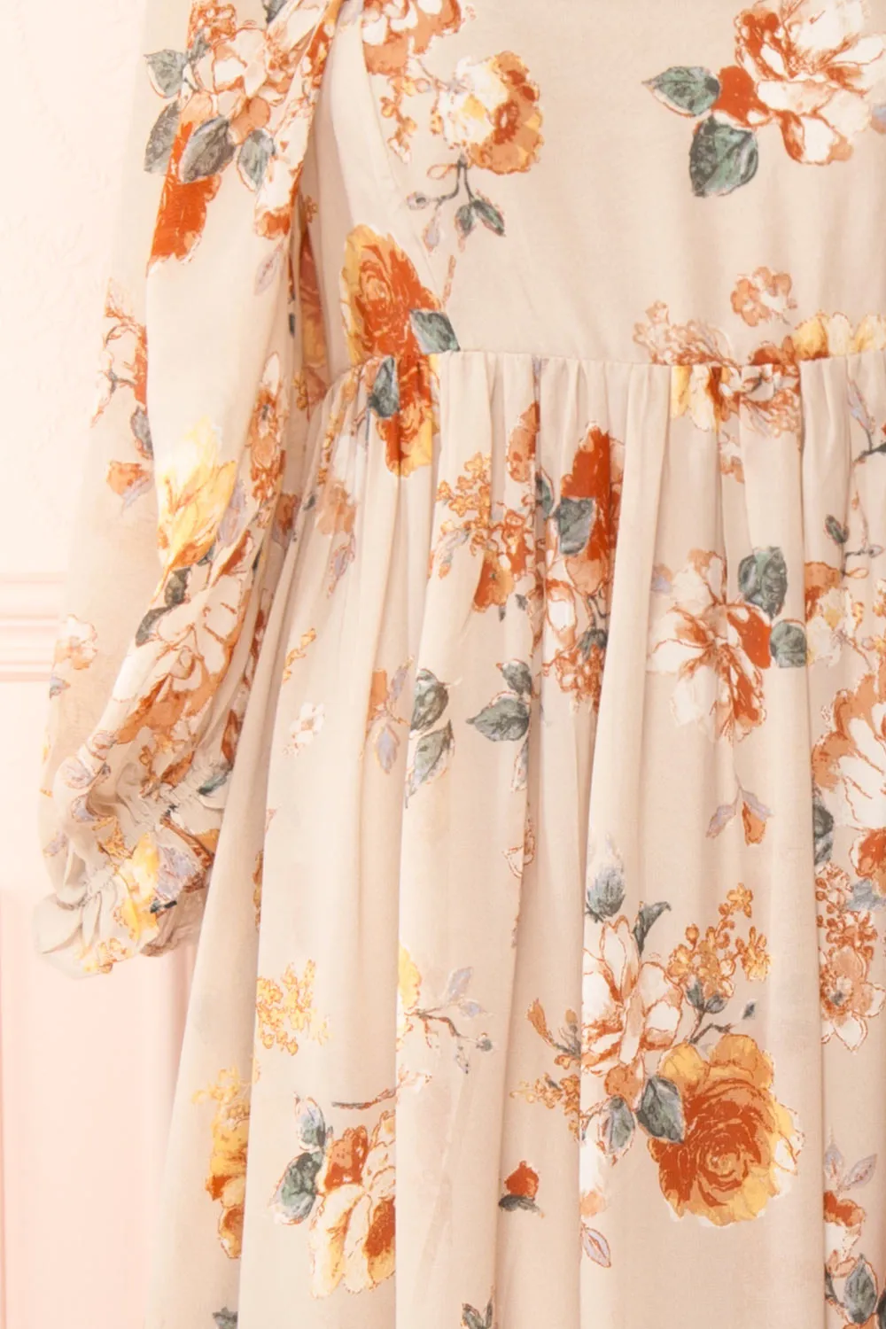 Merav | Taupe Empire Waist Floral Maxi Dress