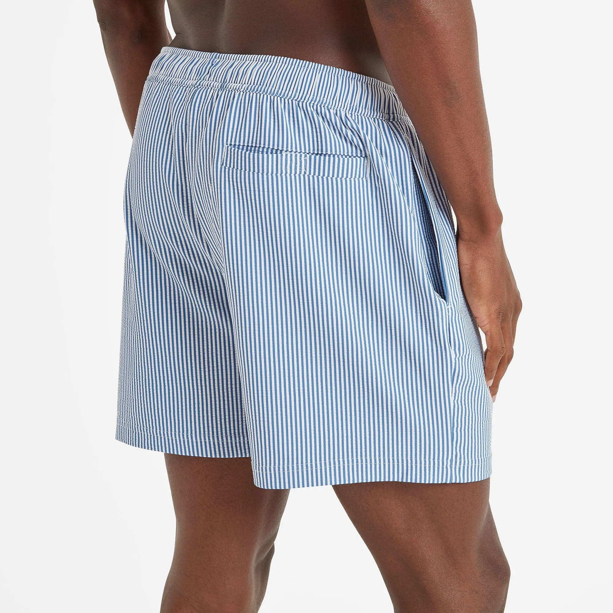 Micah Mens Swimming Shorts - Pastel Blue Stripe