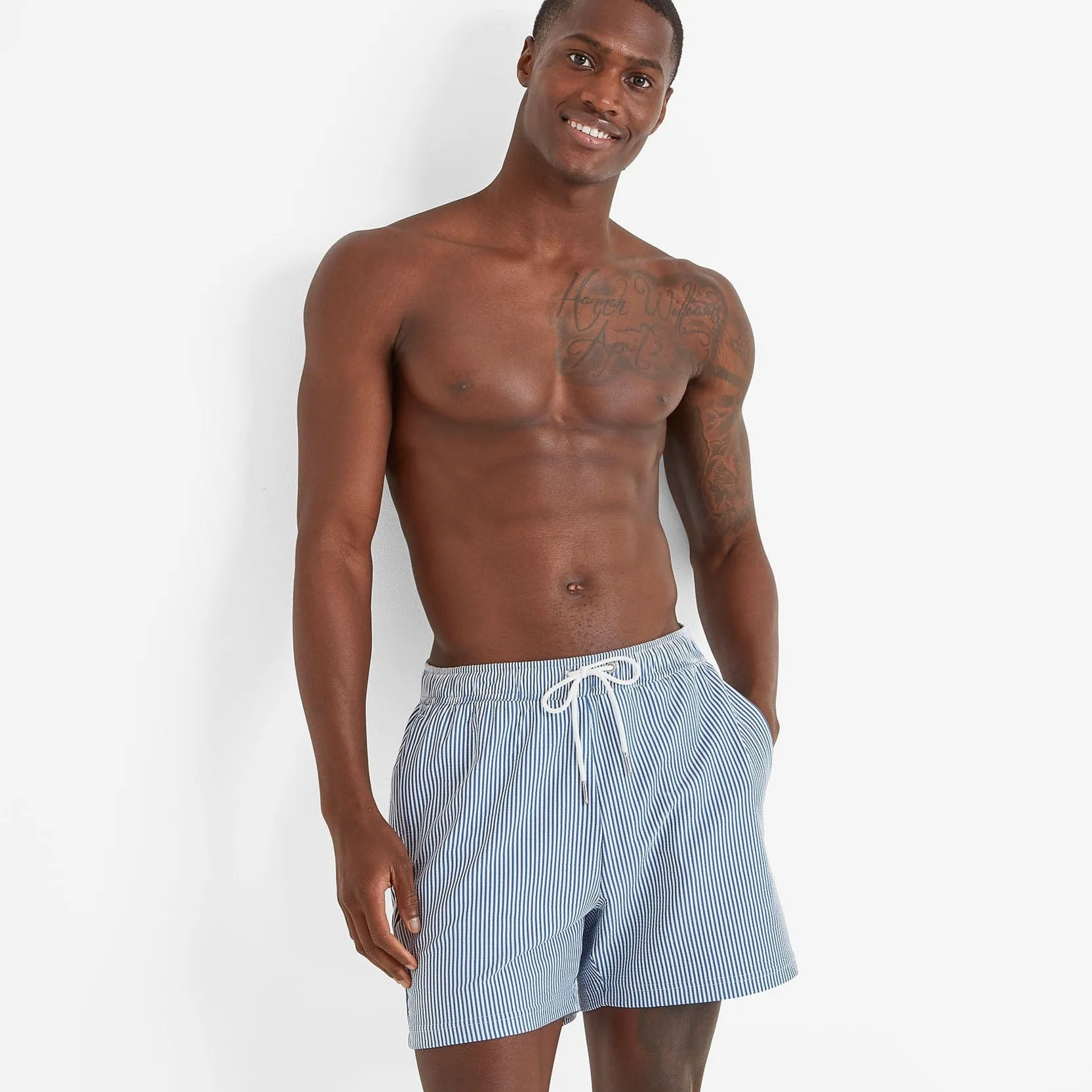 Micah Mens Swimming Shorts - Pastel Blue Stripe