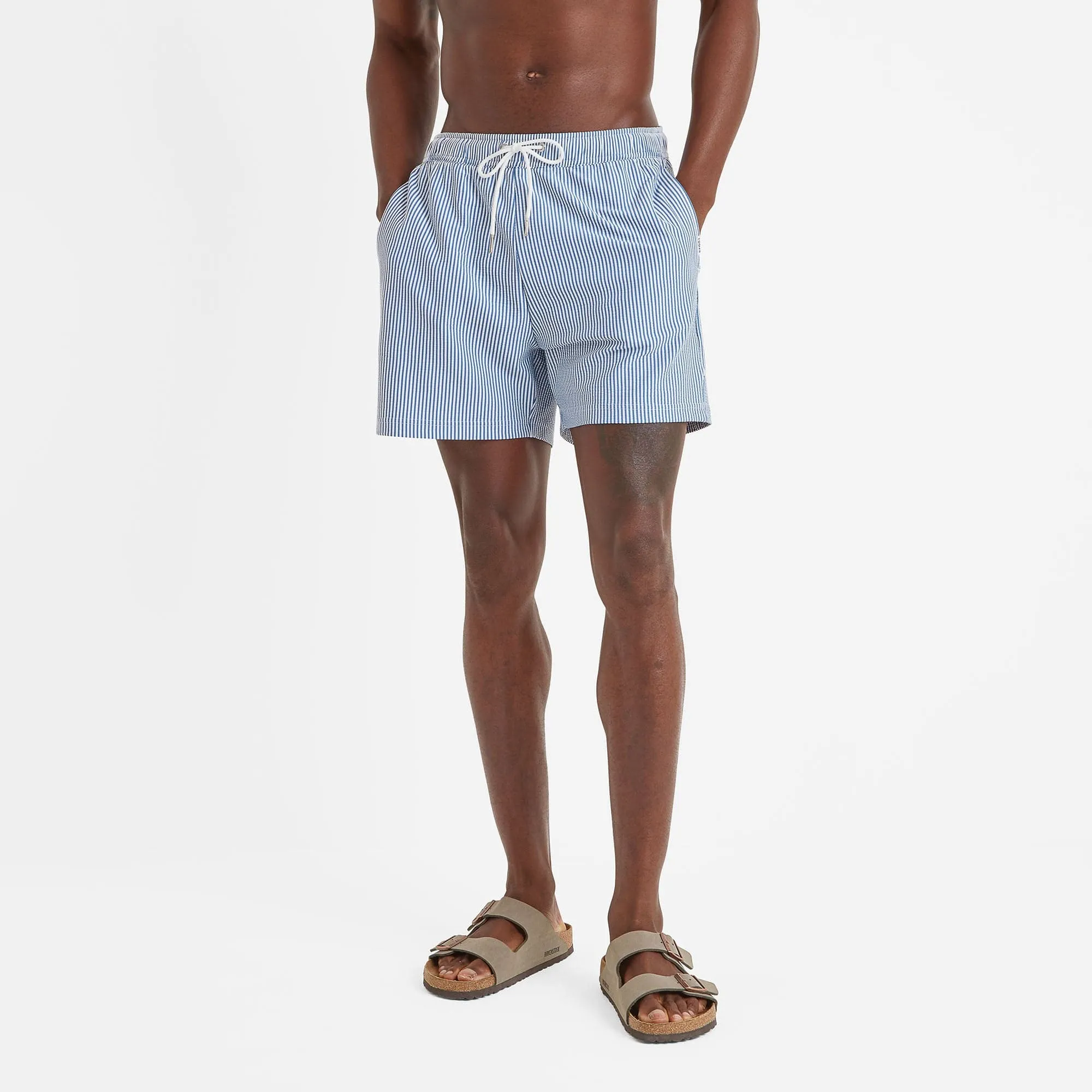 Micah Mens Swimming Shorts - Pastel Blue Stripe