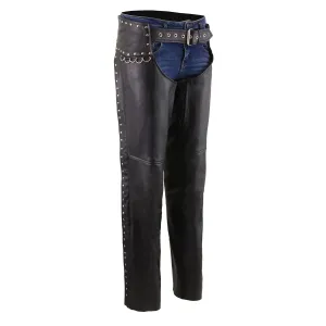 Milwaukee Leather MLL6503 Women's Black Classic Leather Motorcycle Rider Chaps w/ Riveted Design