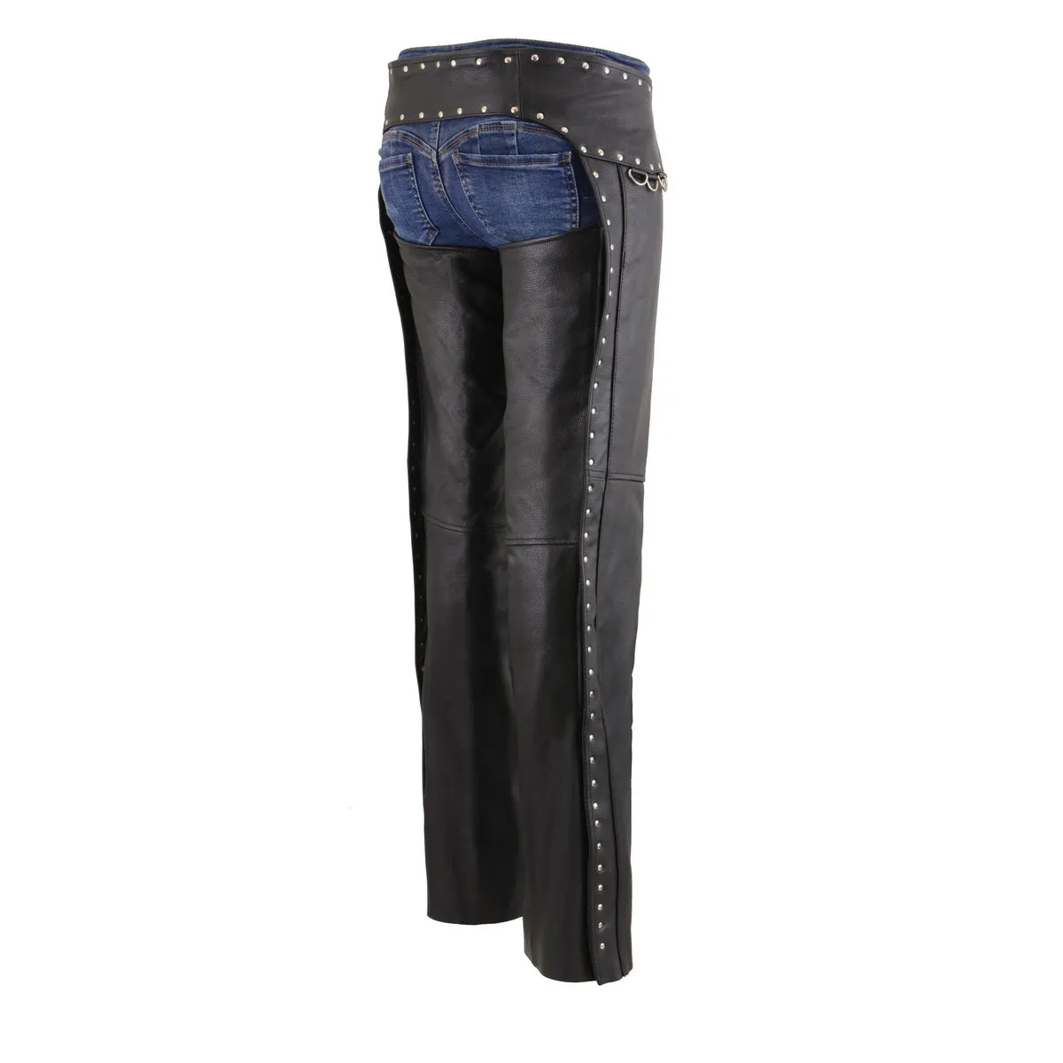 Milwaukee Leather MLL6503 Women's Black Classic Leather Motorcycle Rider Chaps w/ Riveted Design