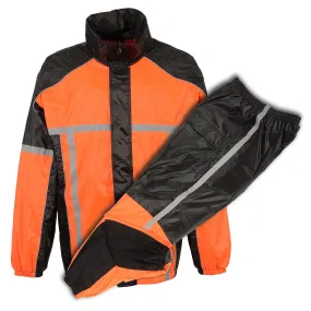 Milwaukee Leather MPM9510 Men's Black and Orange Motorcycle Water Resistant Rain Suit w/ Hi-Vis Reflective Tape