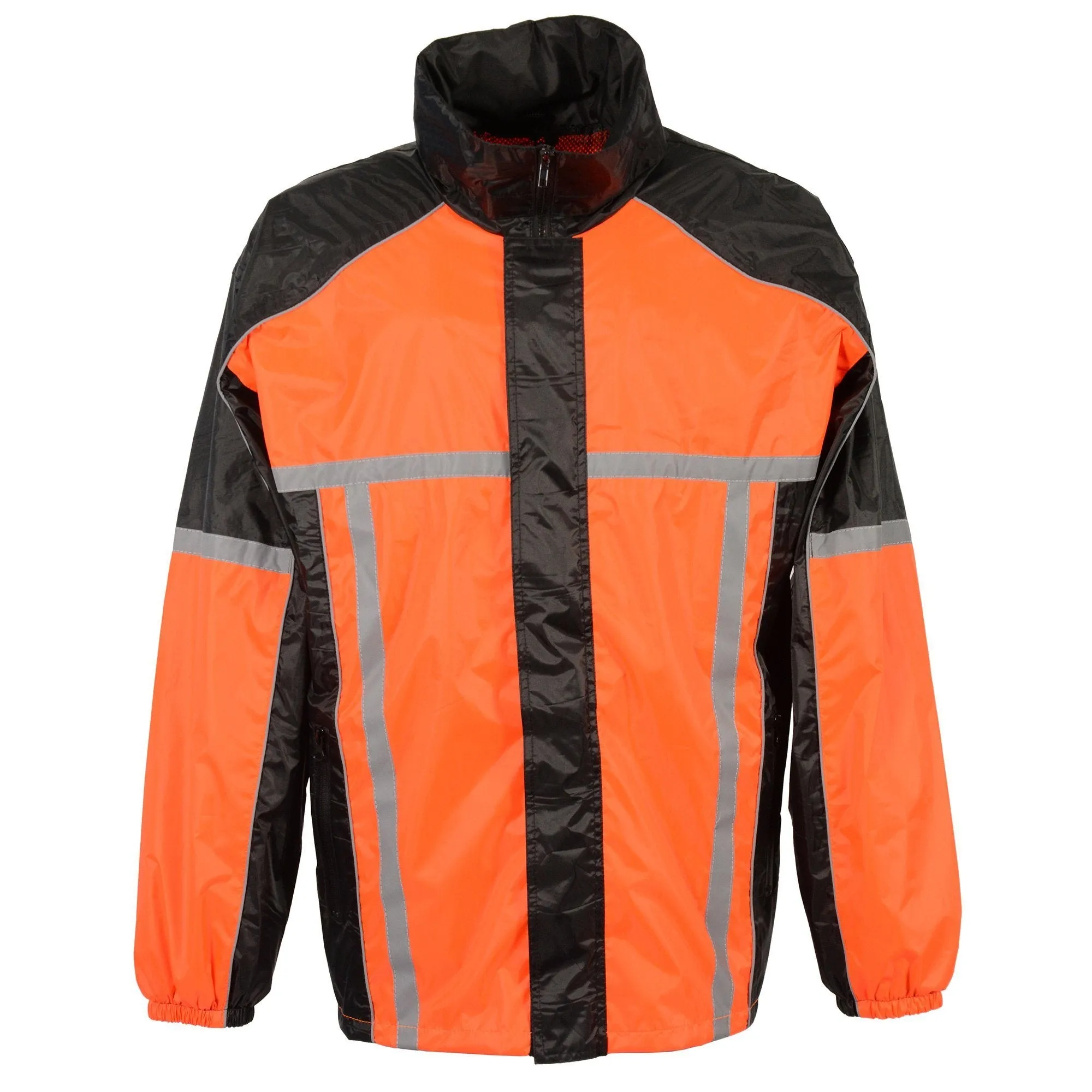 Milwaukee Leather MPM9510 Men's Black and Orange Motorcycle Water Resistant Rain Suit w/ Hi-Vis Reflective Tape