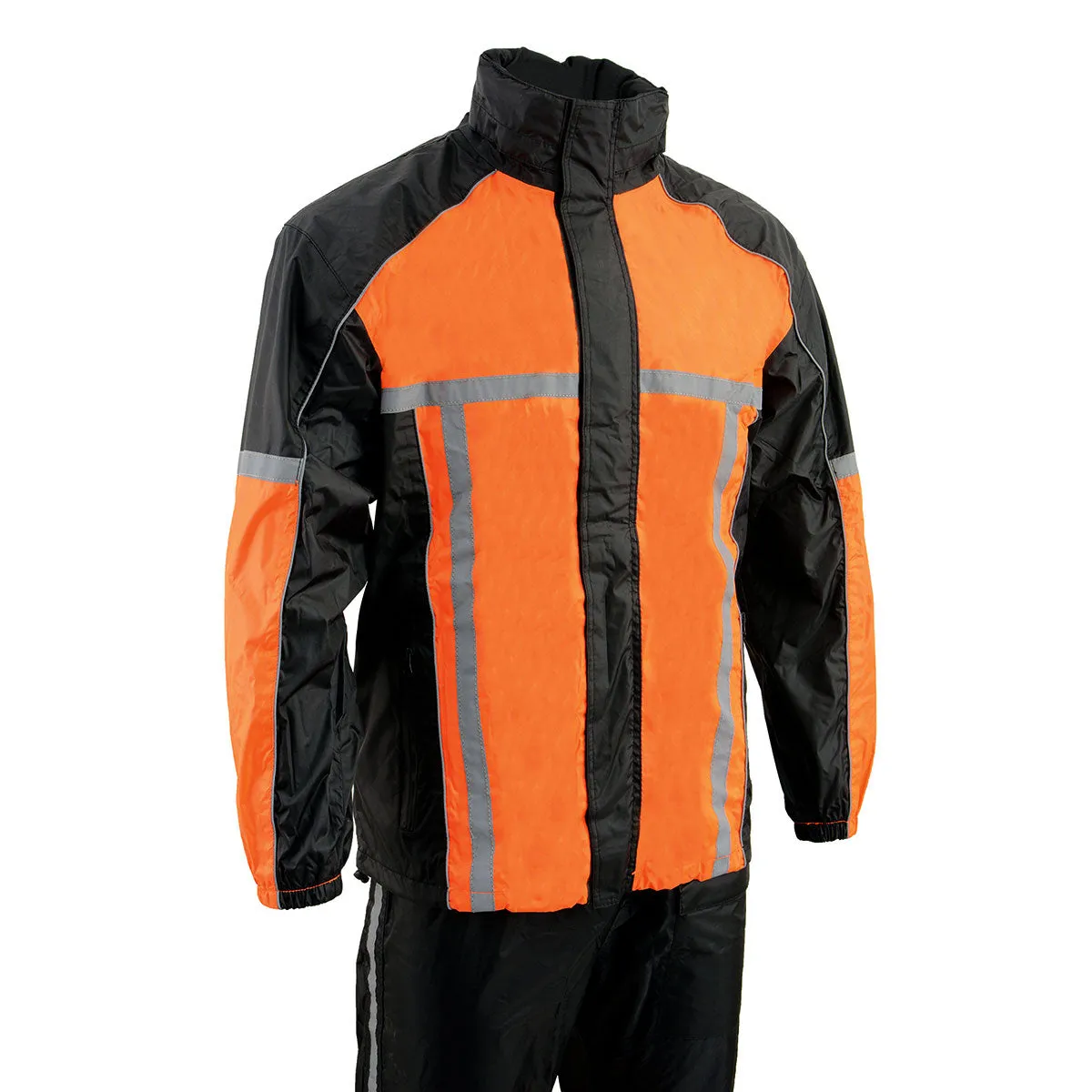 Milwaukee Leather MPM9510 Men's Black and Orange Motorcycle Water Resistant Rain Suit w/ Hi-Vis Reflective Tape