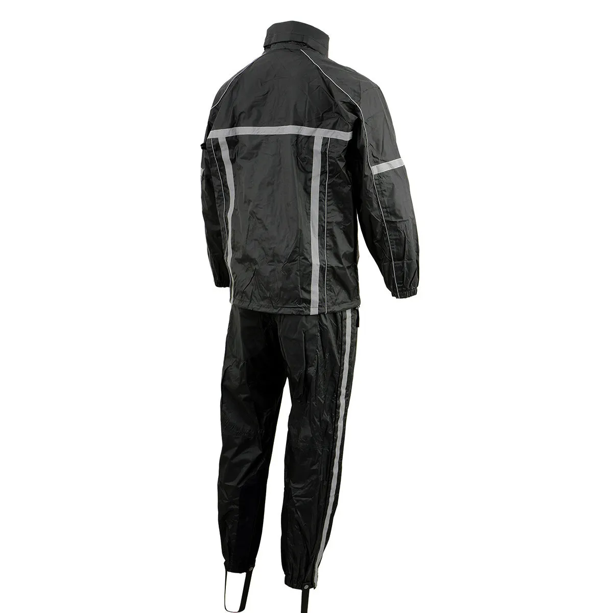 Milwaukee Leather MPM9510 Men's Black Water-Resistant Motorcycle Rain Suit with Hi Vis Reflective Tape