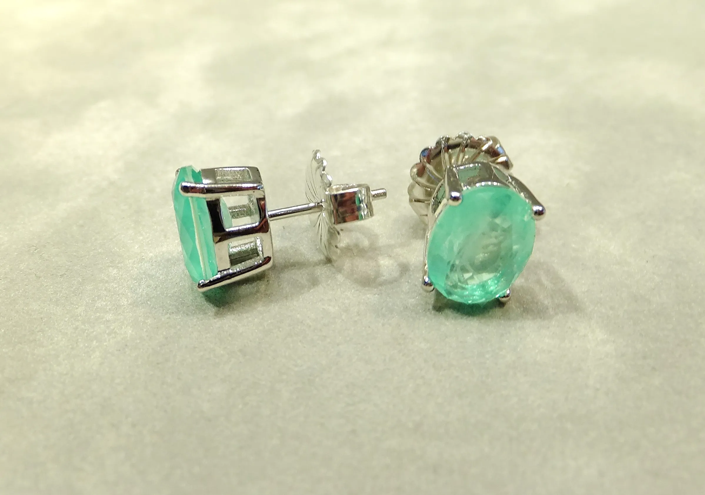 Mint Green Paraiba Tourmaline Stud Oval Earrings