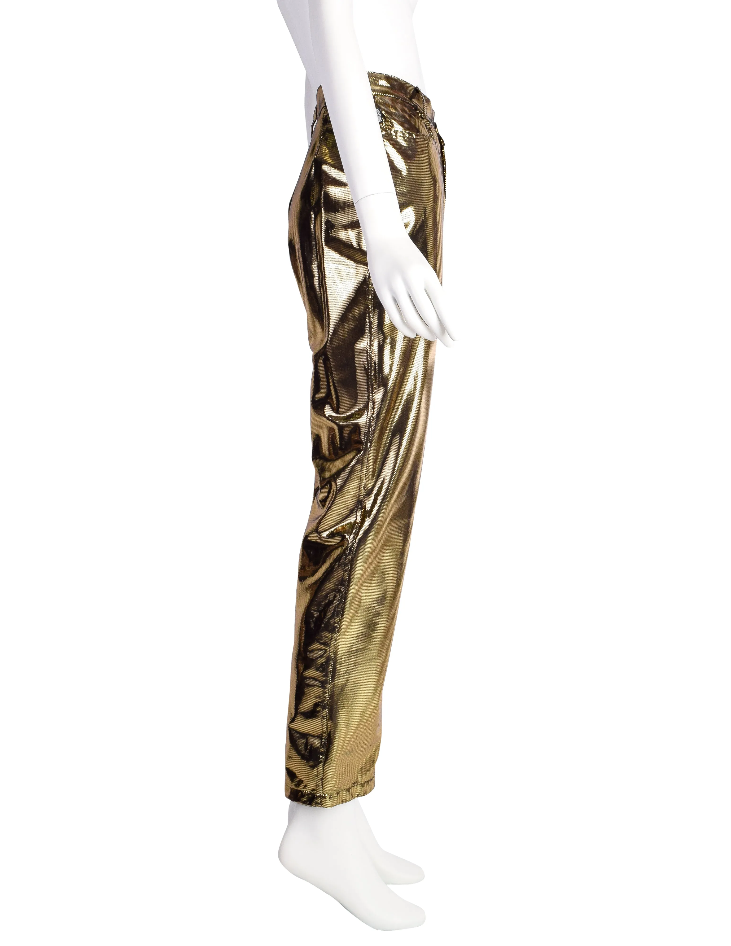 Moschino Vintage Liquid Metallic Blackened Gold High Waist Pants