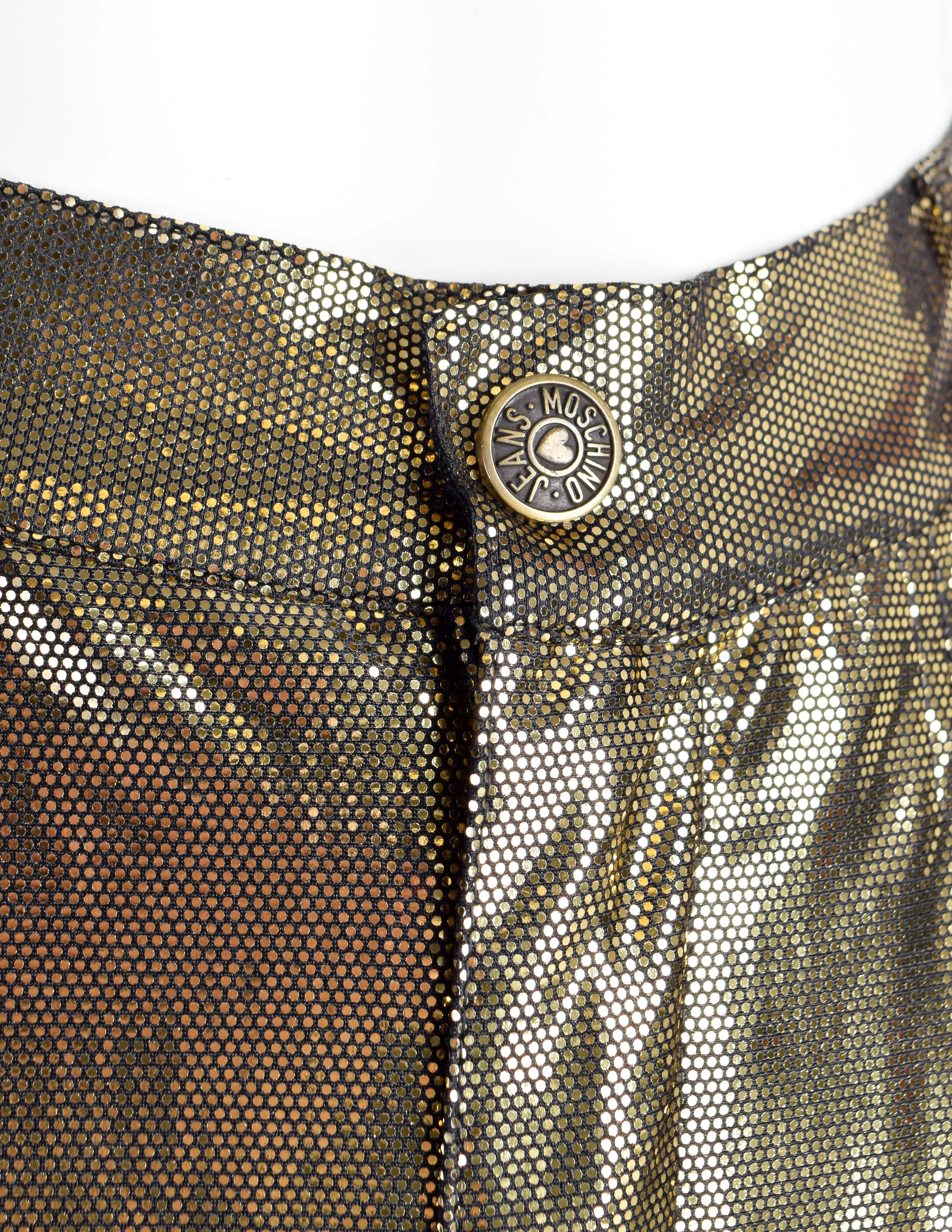 Moschino Vintage Liquid Metallic Blackened Gold High Waist Pants