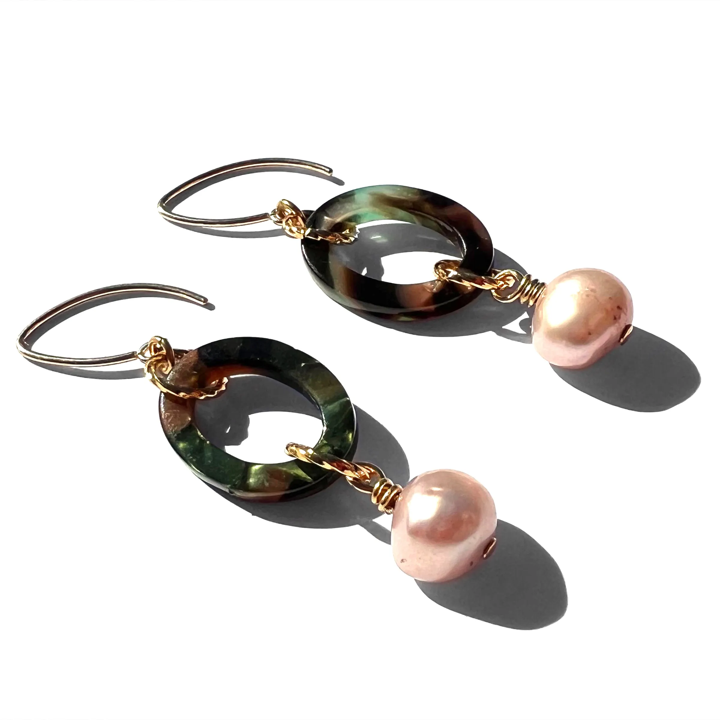 MPR x THE IMAGINARIUM: Blush Pearl on Green Tortoise Drop Earrings