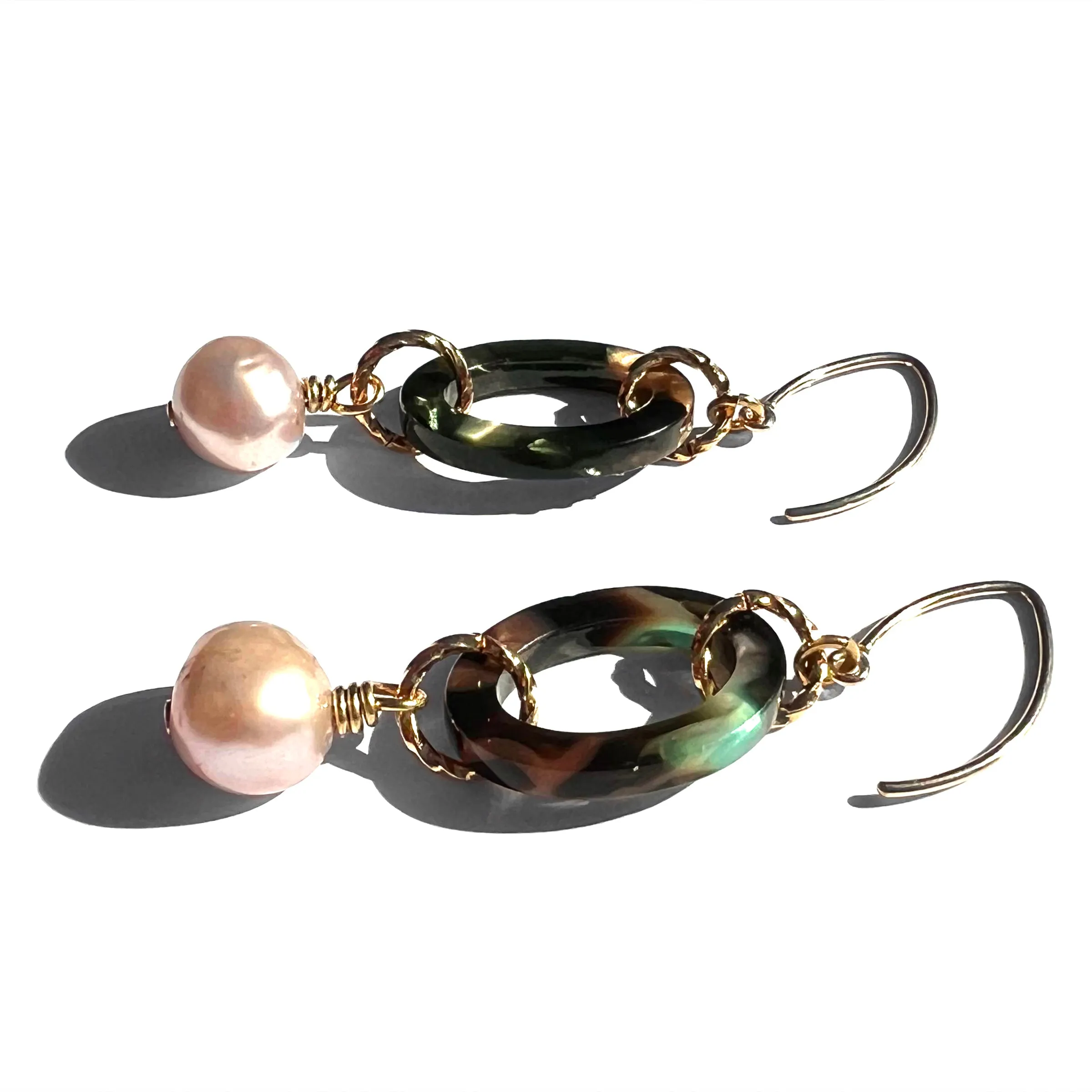 MPR x THE IMAGINARIUM: Blush Pearl on Green Tortoise Drop Earrings