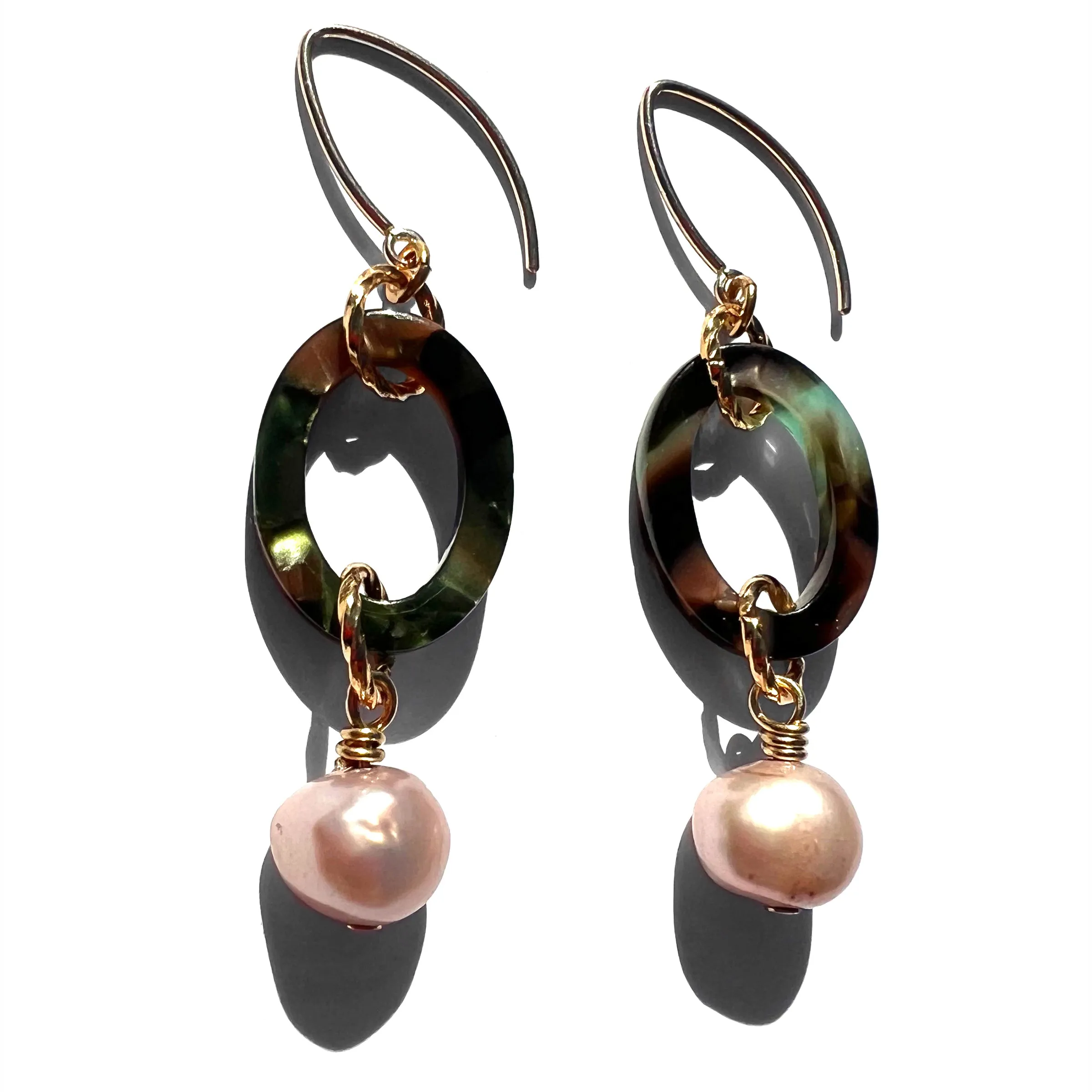 MPR x THE IMAGINARIUM: Blush Pearl on Green Tortoise Drop Earrings