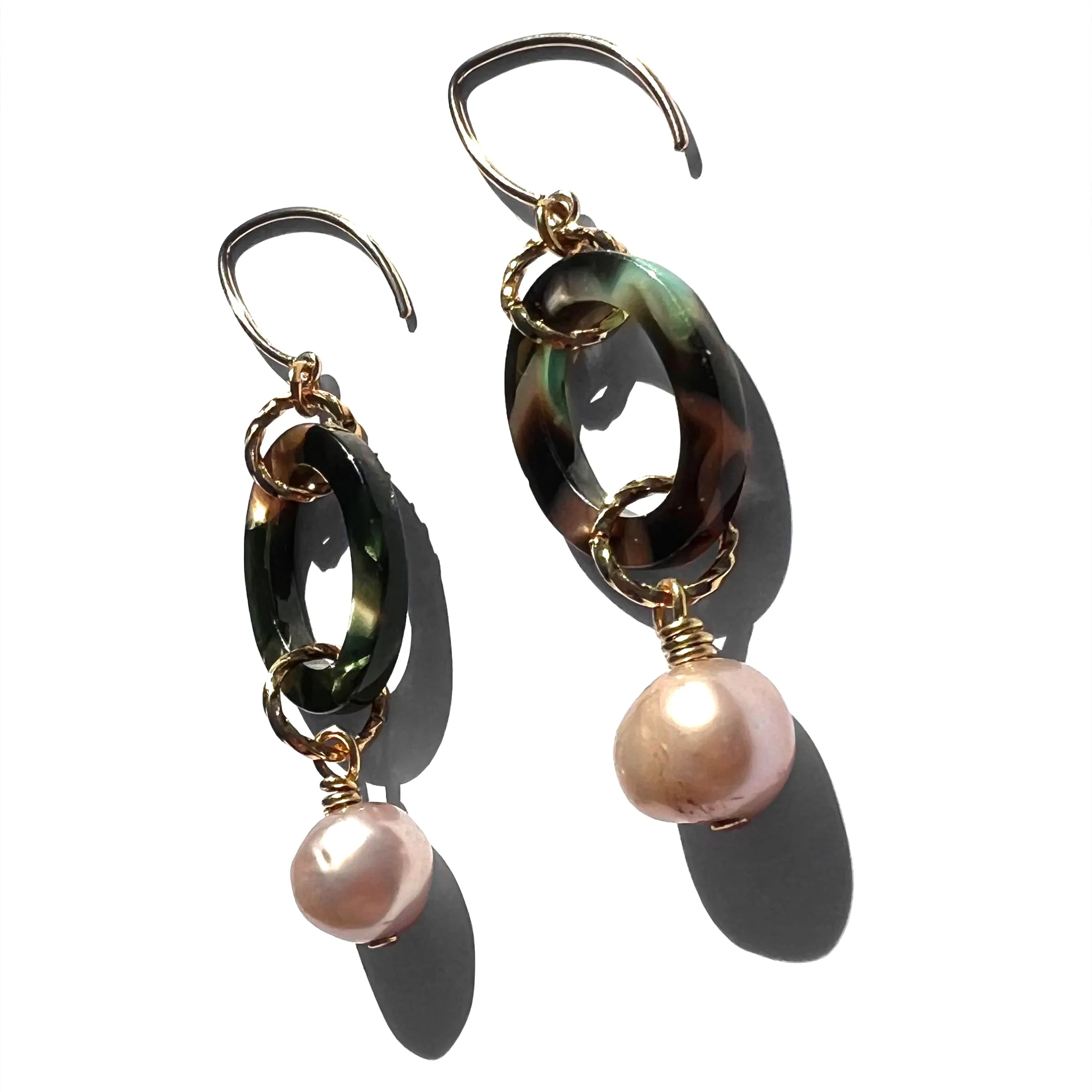 MPR x THE IMAGINARIUM: Blush Pearl on Green Tortoise Drop Earrings