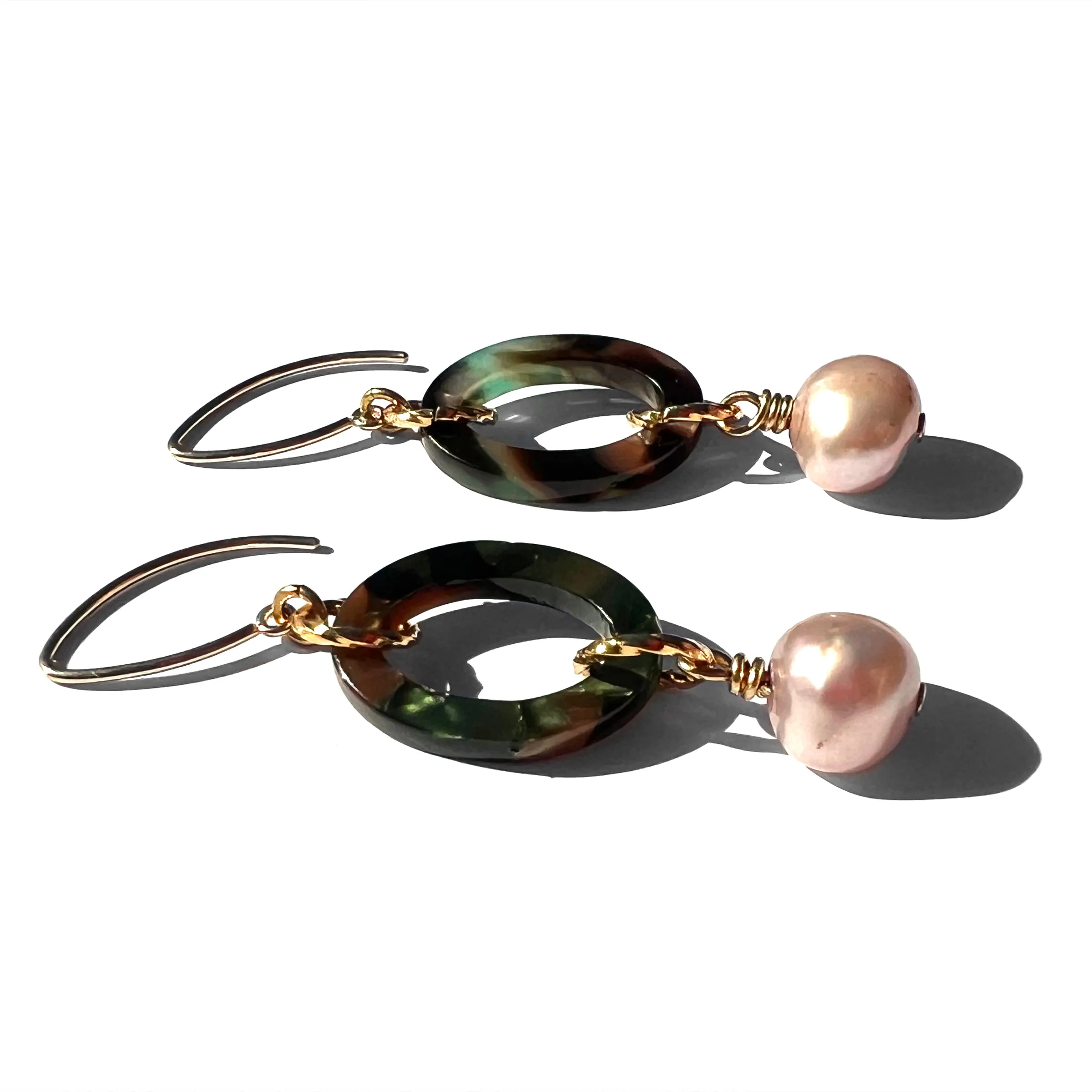 MPR x THE IMAGINARIUM: Blush Pearl on Green Tortoise Drop Earrings