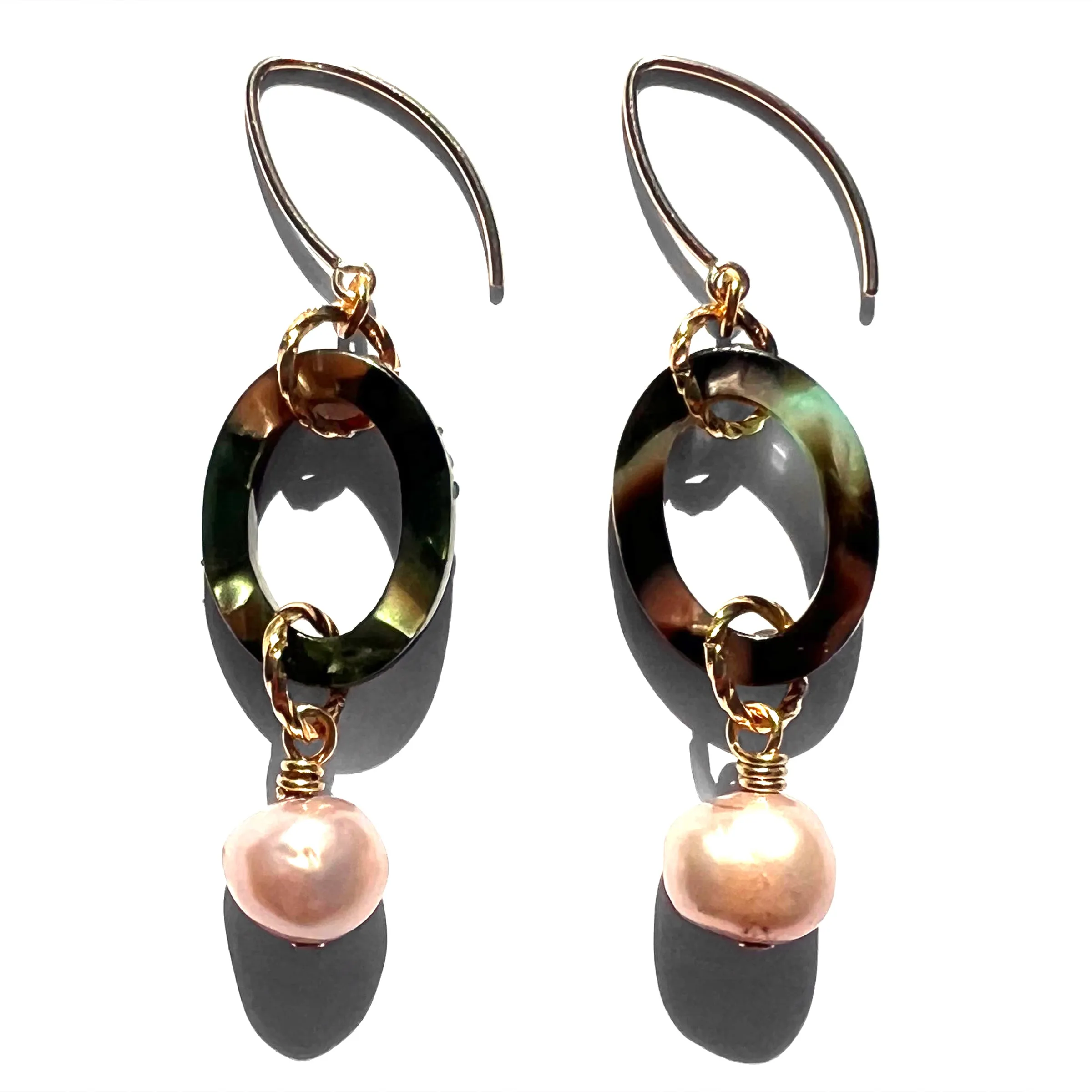 MPR x THE IMAGINARIUM: Blush Pearl on Green Tortoise Drop Earrings