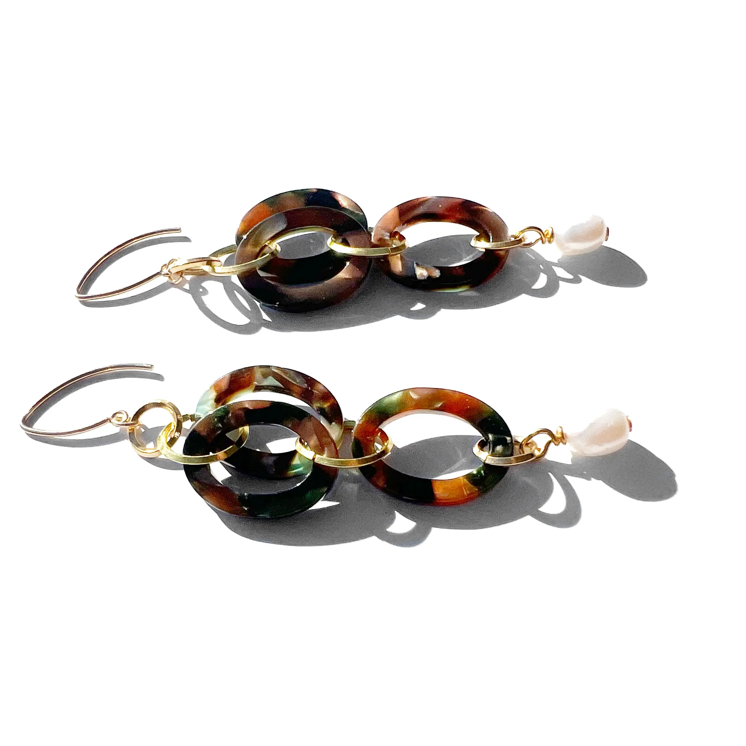 MPR x THE IMAGINARIUM: Forest Acetate with White Pearl Double Drop Earrings