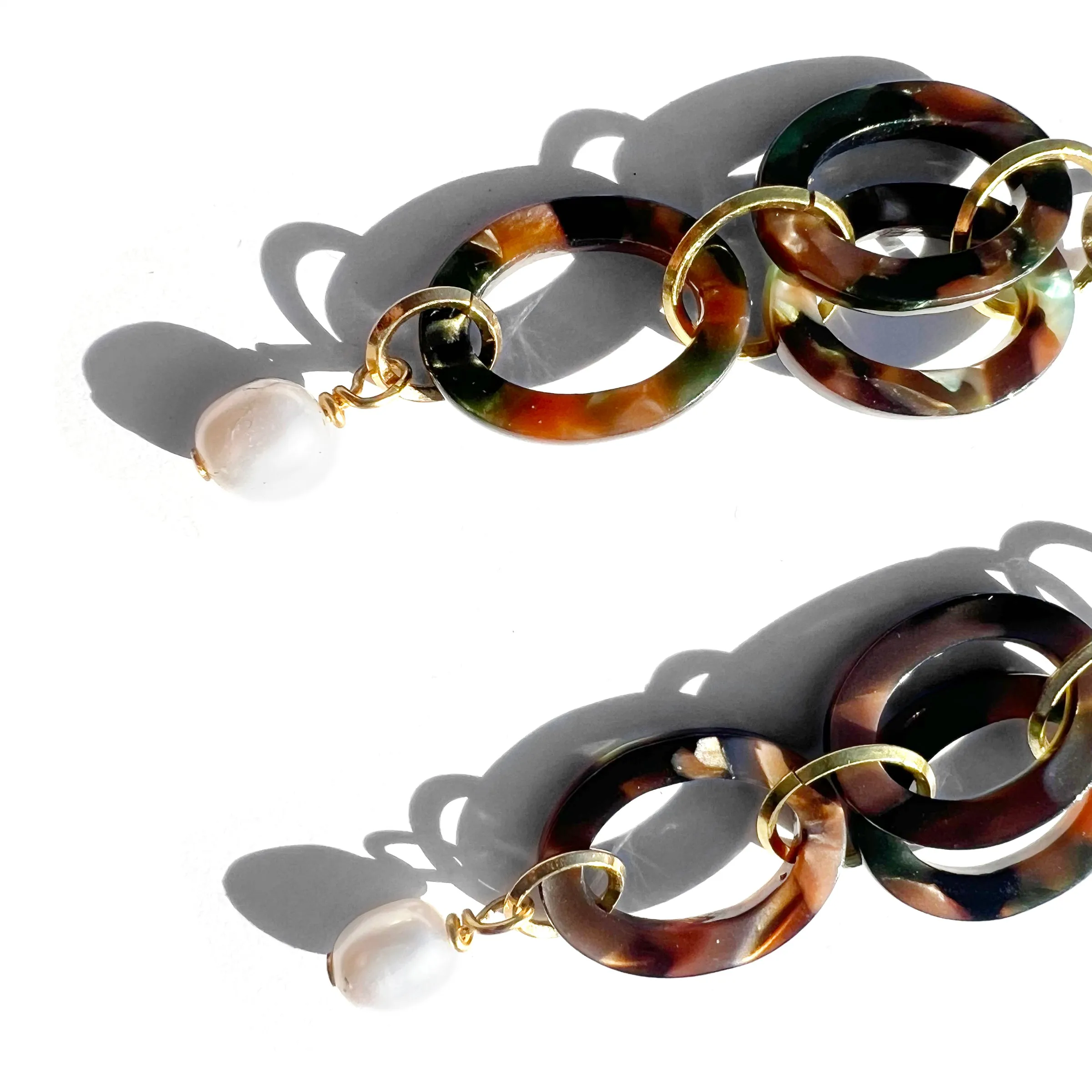 MPR x THE IMAGINARIUM: Forest Acetate with White Pearl Double Drop Earrings