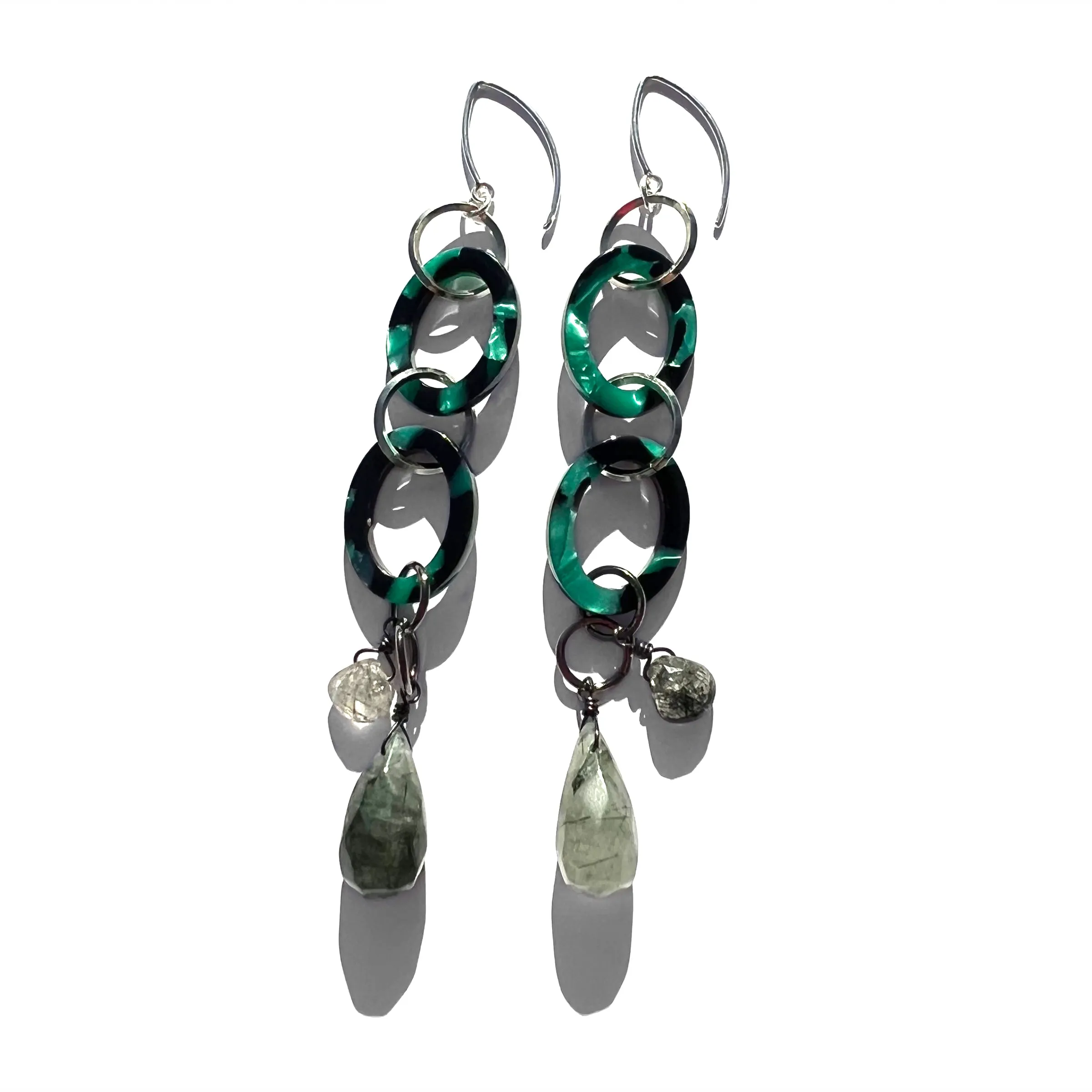 MPR x THE IMAGINARIUM: Forest Green with Tourmalinated Quartz Double Drop Earrings