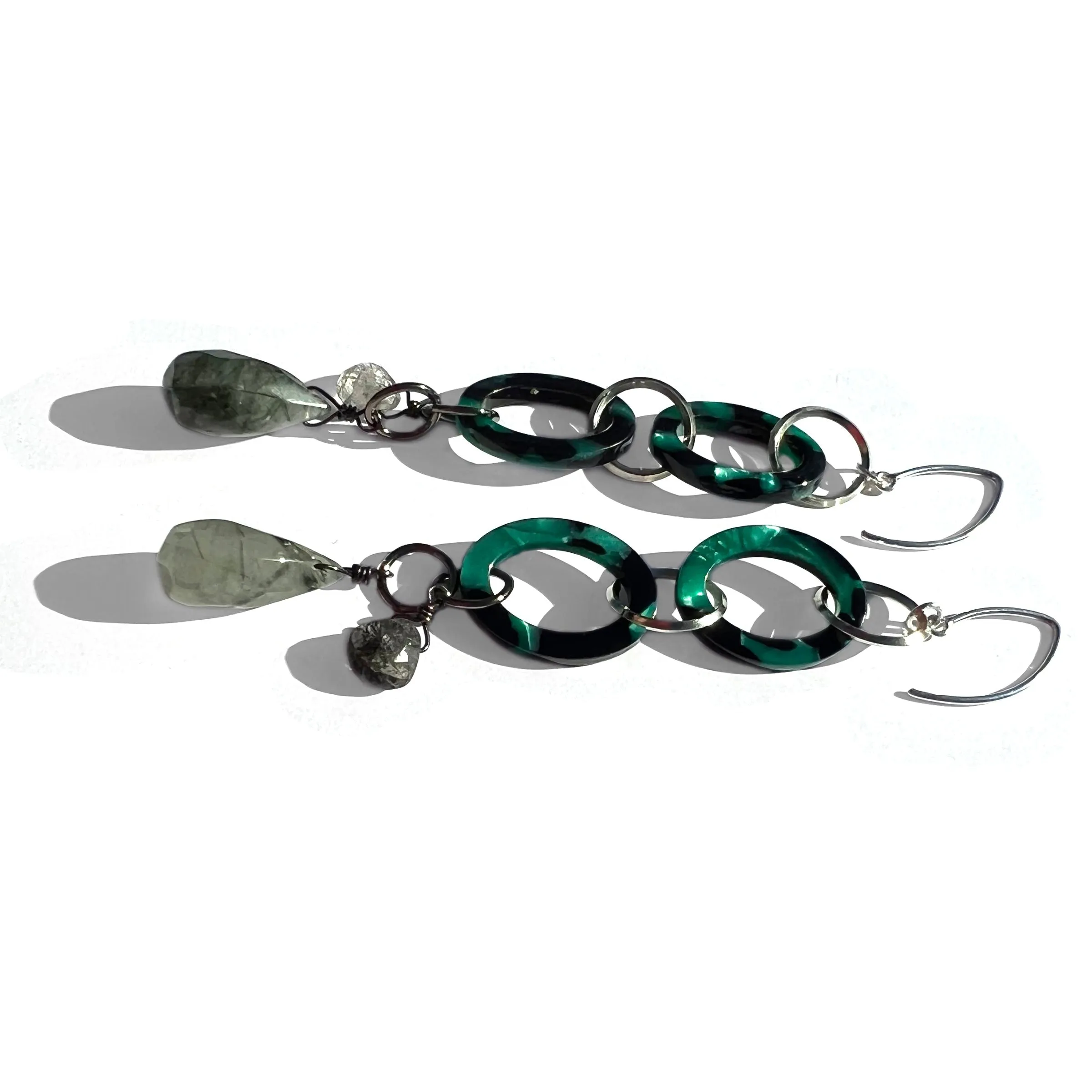 MPR x THE IMAGINARIUM: Forest Green with Tourmalinated Quartz Double Drop Earrings