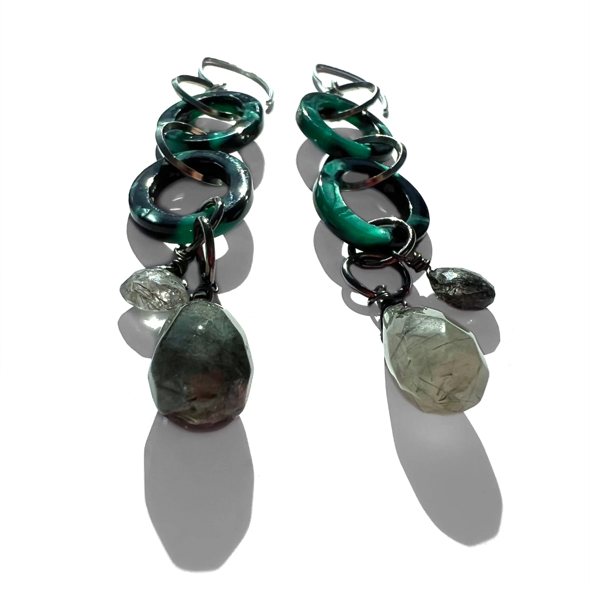 MPR x THE IMAGINARIUM: Forest Green with Tourmalinated Quartz Double Drop Earrings