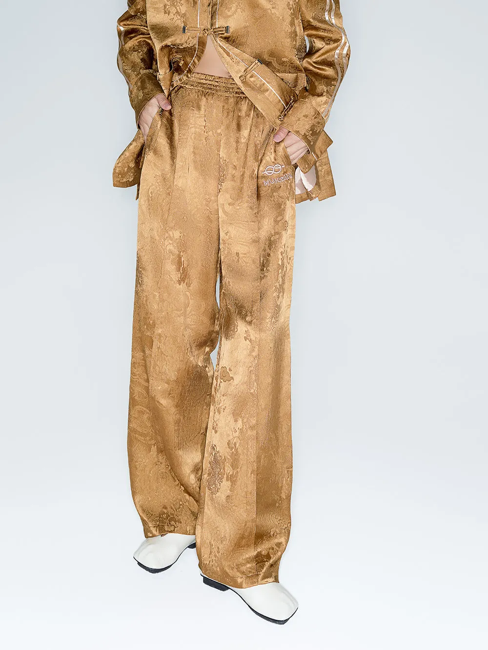 MUKZIN Lilong "thunderclap"Embossed Jacquard Draped Harem Pants