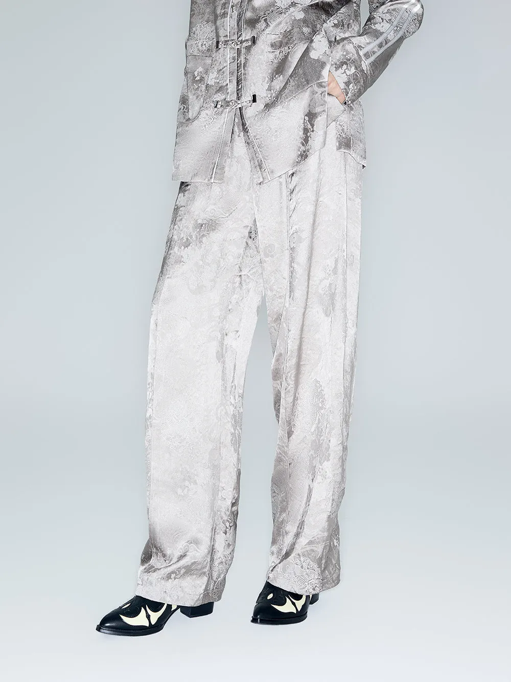 MUKZIN Lilong "thunderclap"Embossed Jacquard Draped Harem Pants