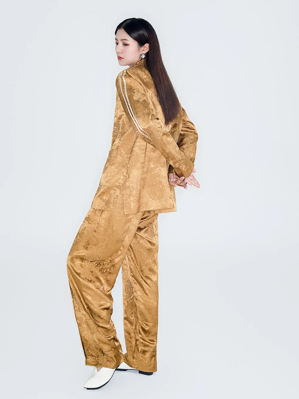 MUKZIN Lilong "thunderclap"Embossed Jacquard Draped Harem Pants