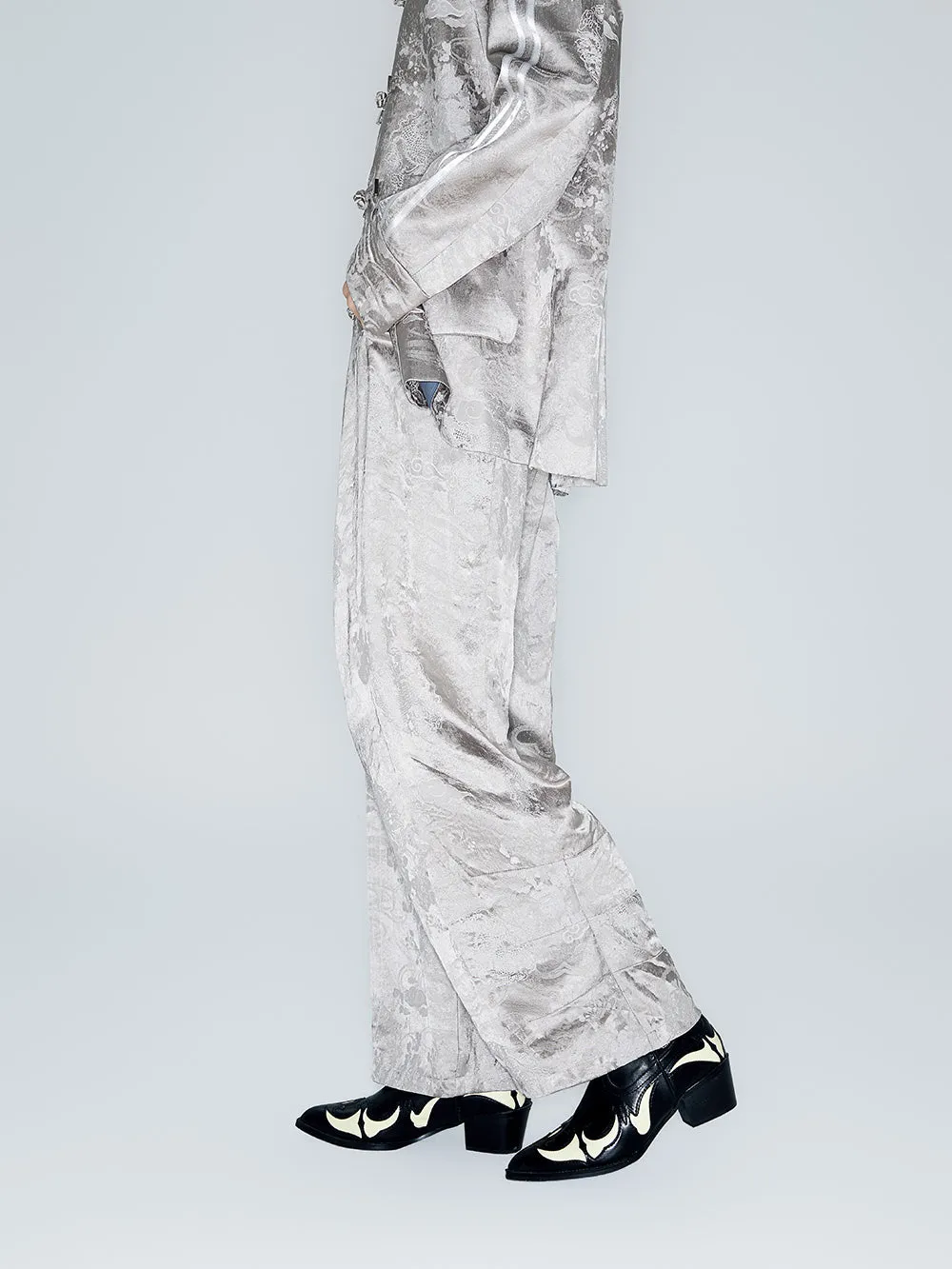 MUKZIN Lilong "thunderclap"Embossed Jacquard Draped Harem Pants