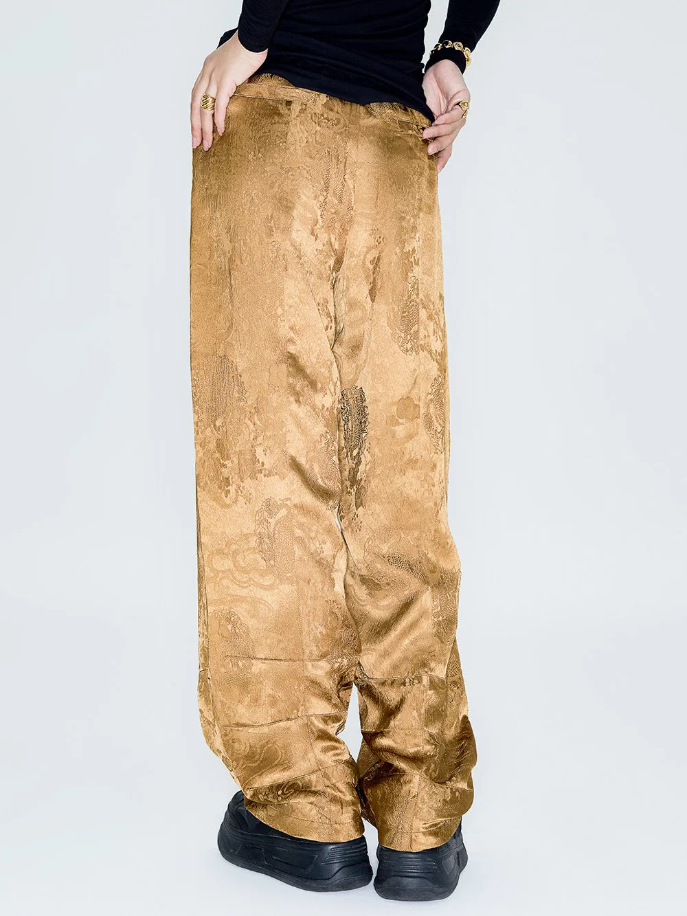 MUKZIN Lilong "thunderclap"Embossed Jacquard Draped Harem Pants