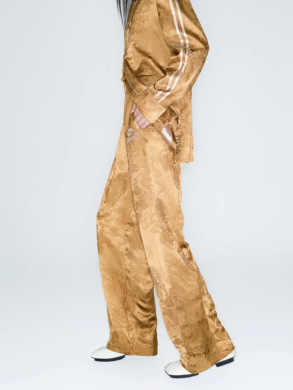 MUKZIN Lilong "thunderclap"Embossed Jacquard Draped Harem Pants