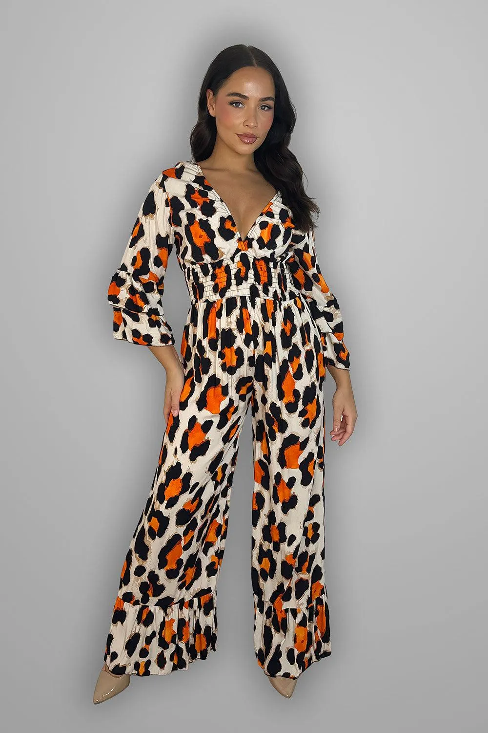 Multicolur Leopard Print Slinky Jumpsuit