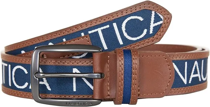 Nautica Men's Fashion Signature & Casual Overlay Leather Belts