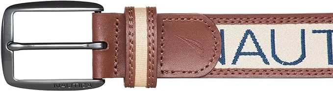 Nautica Men's Fashion Signature & Casual Overlay Leather Belts