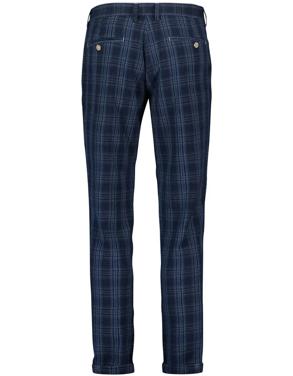 Navy Seersucker Check Drawstring Pants