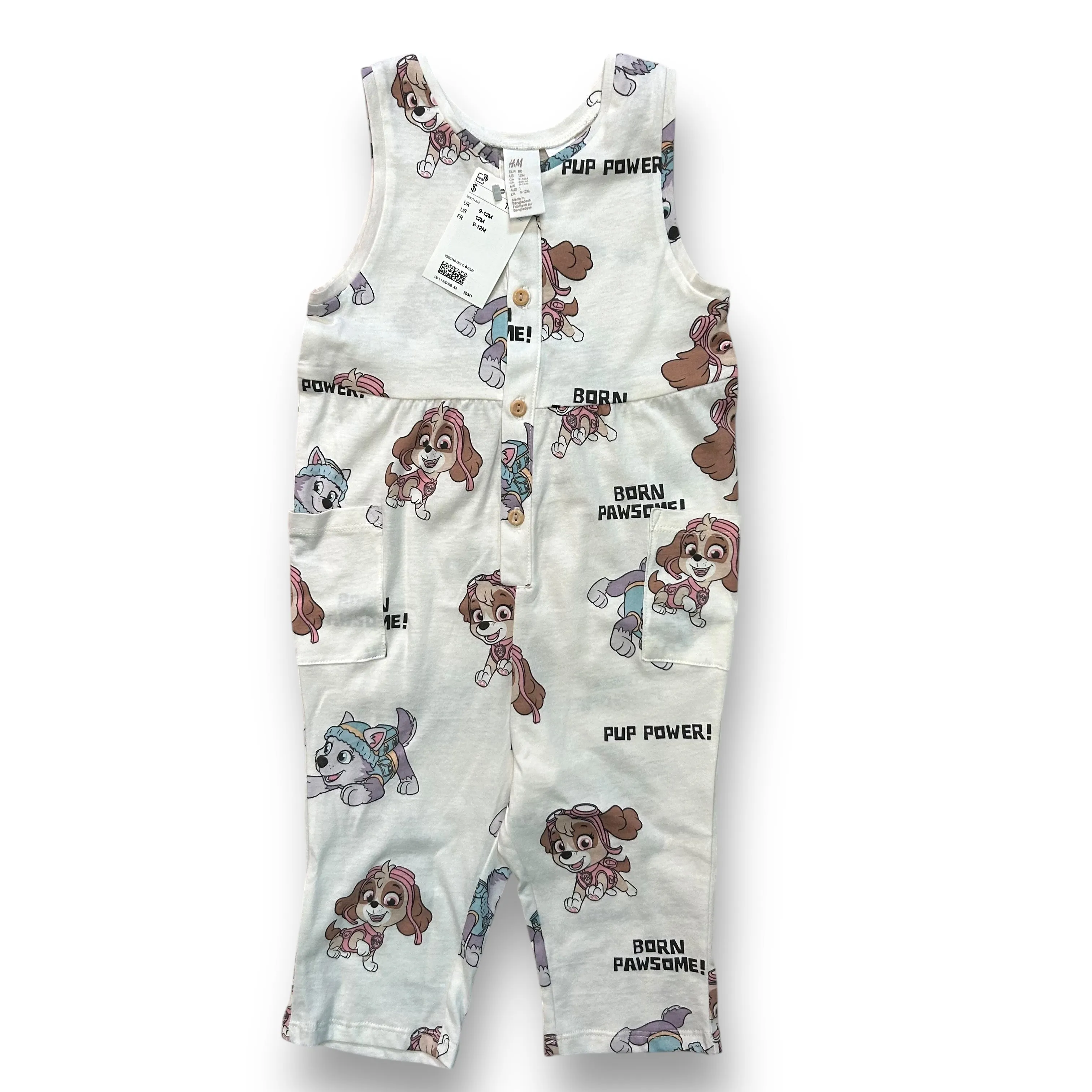 NEW! Girls H&M Size 9-12 Months White Paw Patrol Sleeveless Jumpsuit