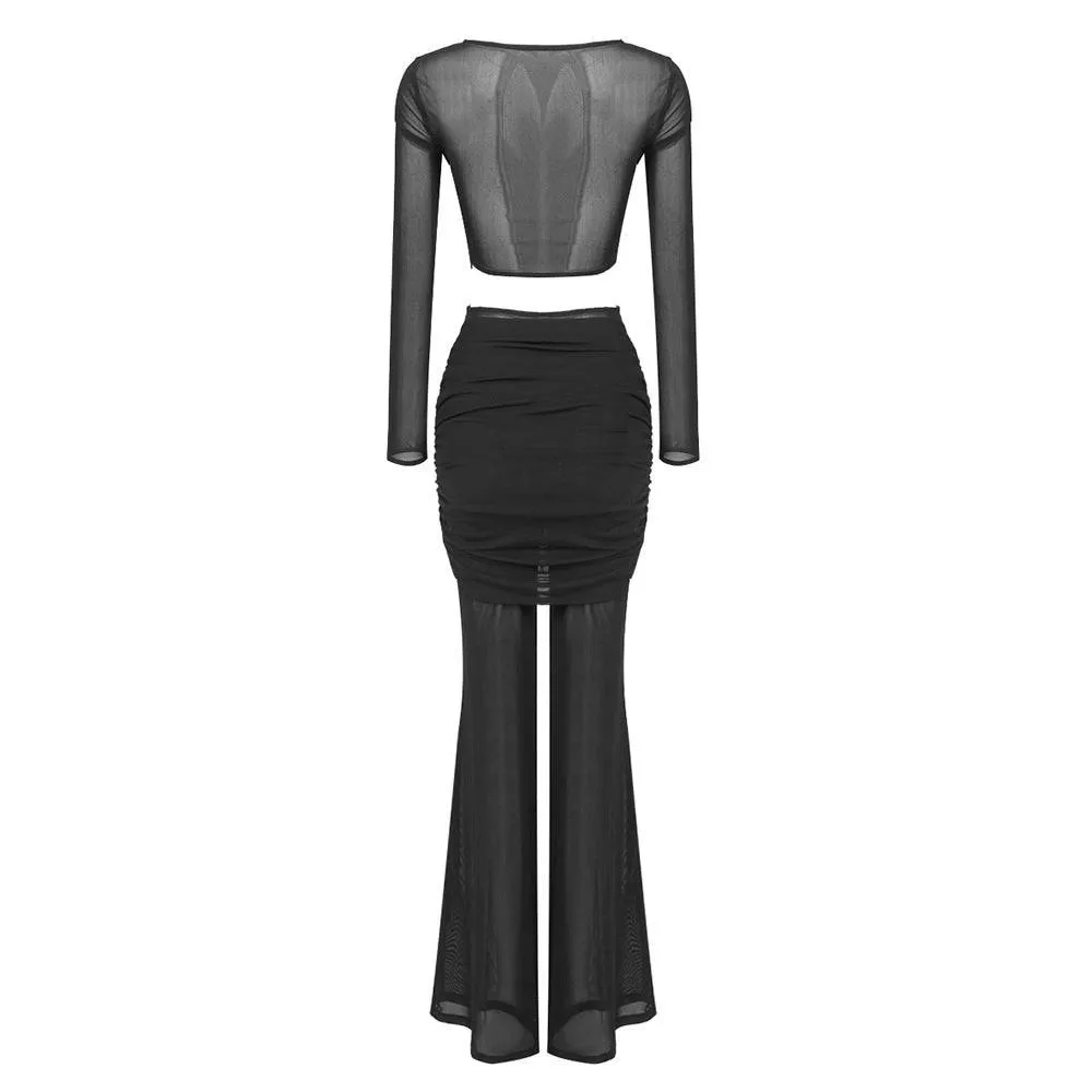 Norma Long Sleeve Bustier Mesh Top & Draped Mesh Pants Set