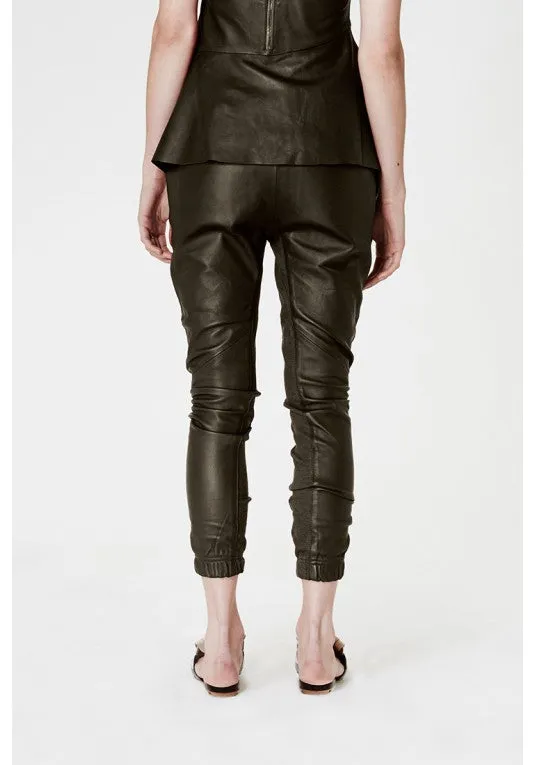 ONCE WAS GAUNTLET RELAXED LEATHER PANT IN GROVE