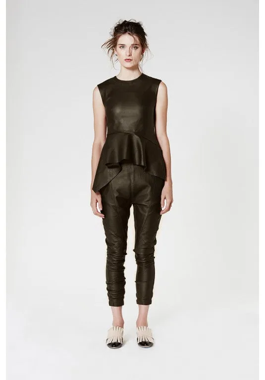 ONCE WAS GAUNTLET RELAXED LEATHER PANT IN GROVE