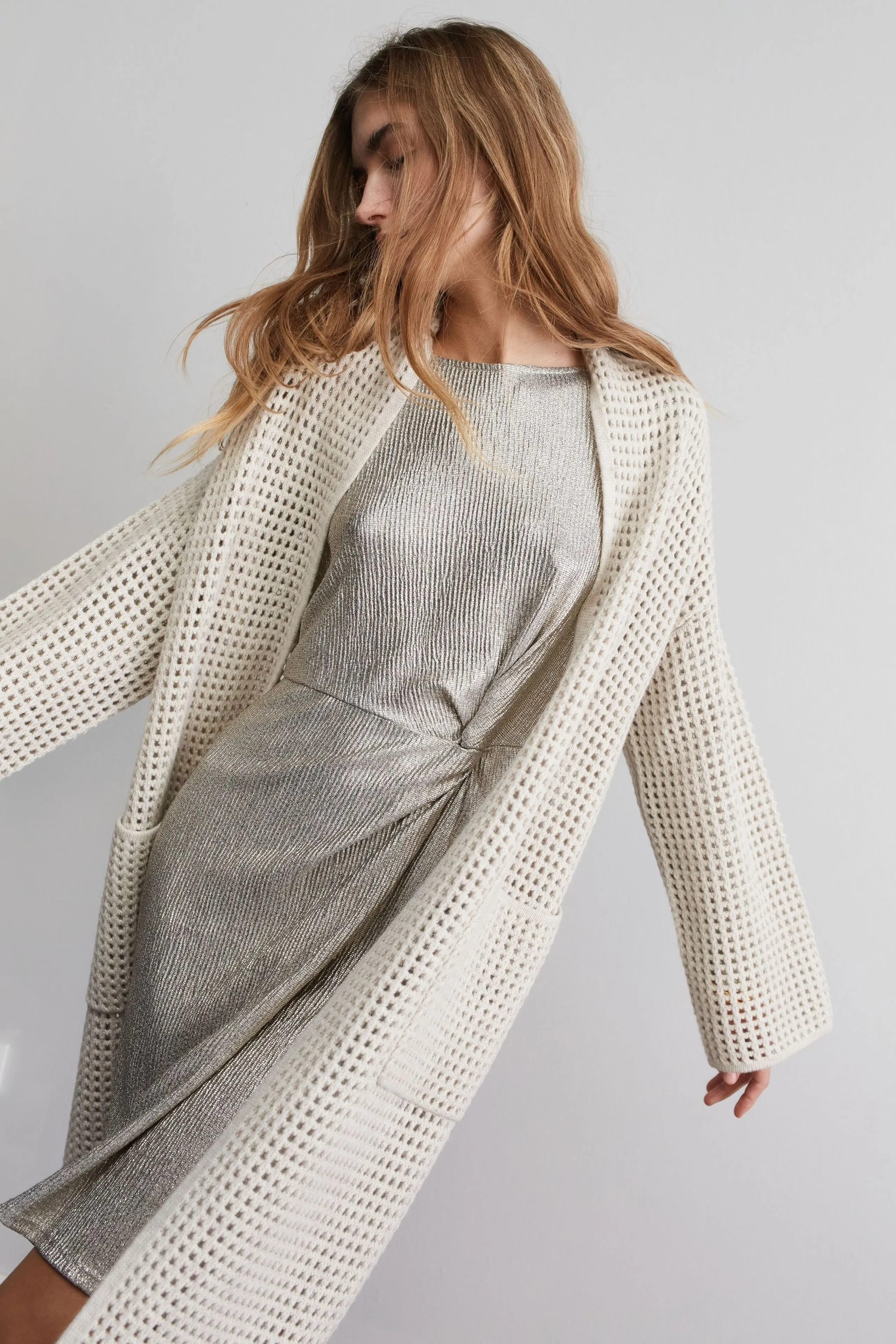 Oui Knitted Coat Off-white