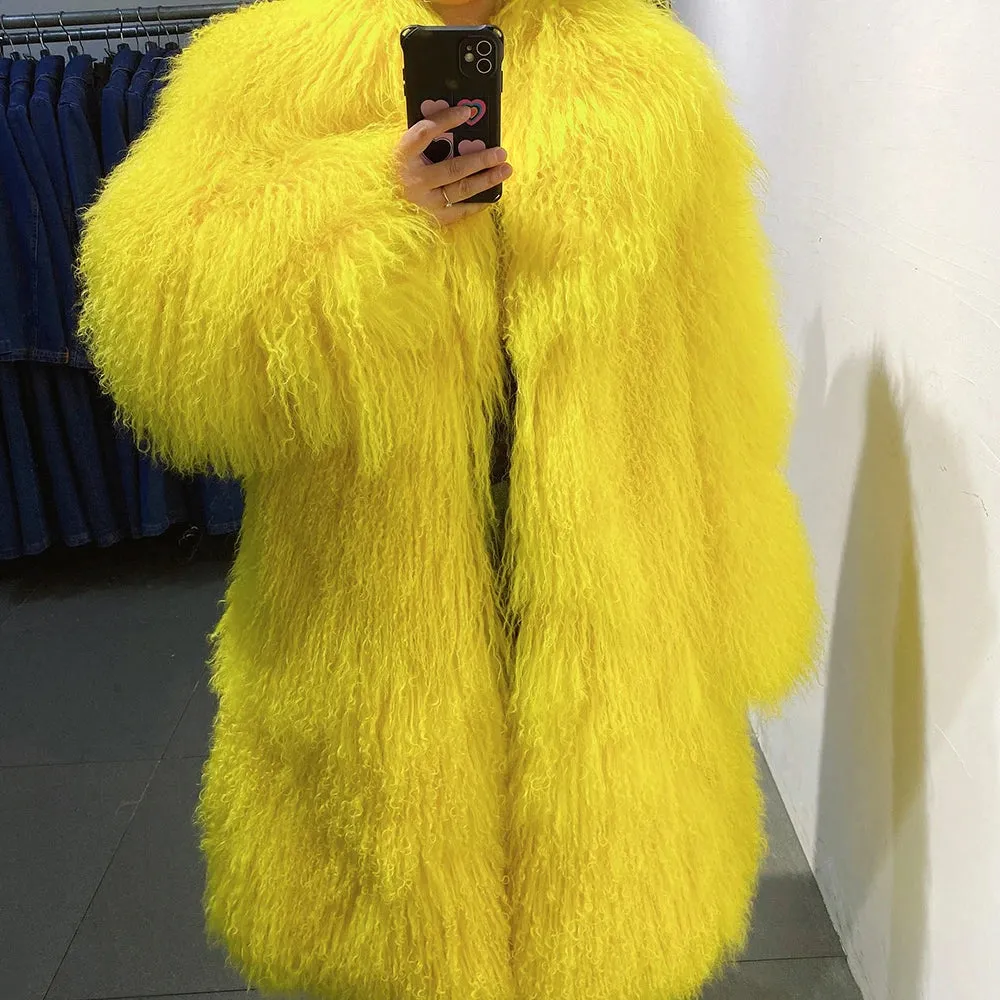 Oversized Mongolian Curly Lamb Fur Coat