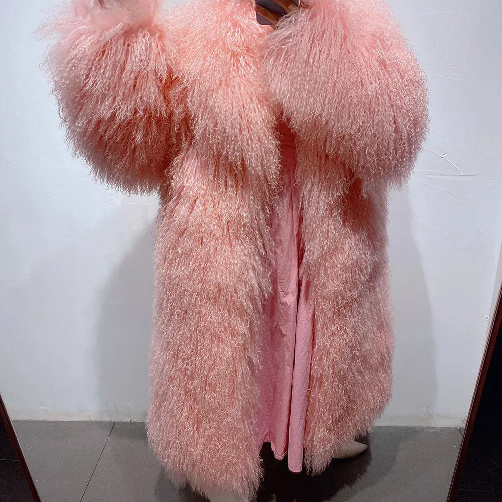 Oversized Mongolian Curly Lamb Fur Coat