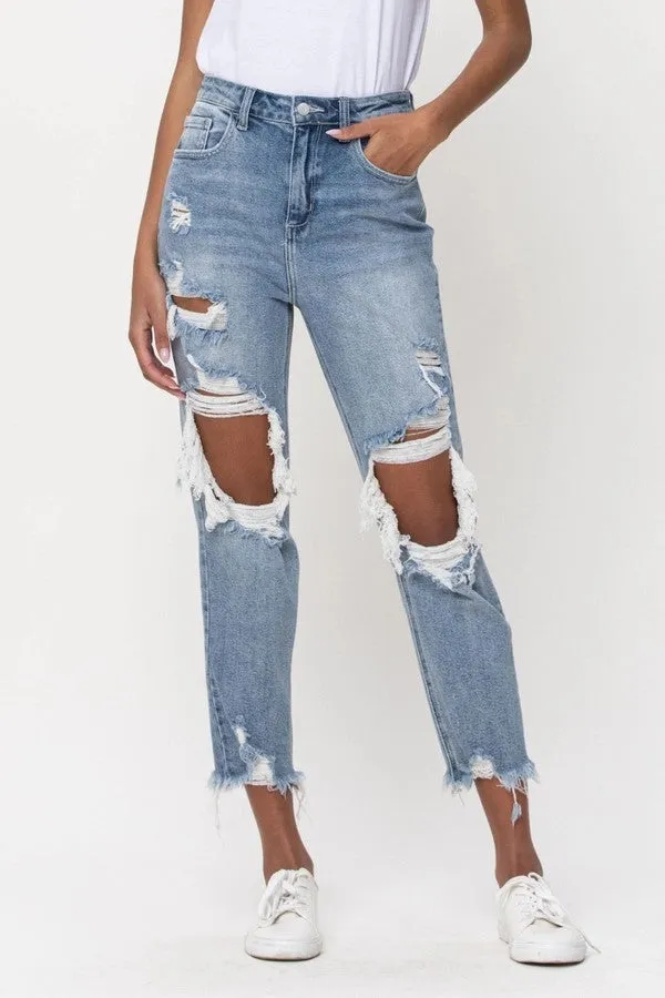 Pants - Denim Crop Distress High Rise