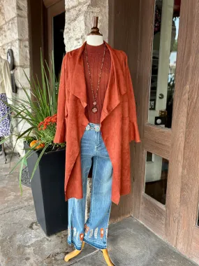 PAPARAZZI Long Faux Suede Coat in Rust