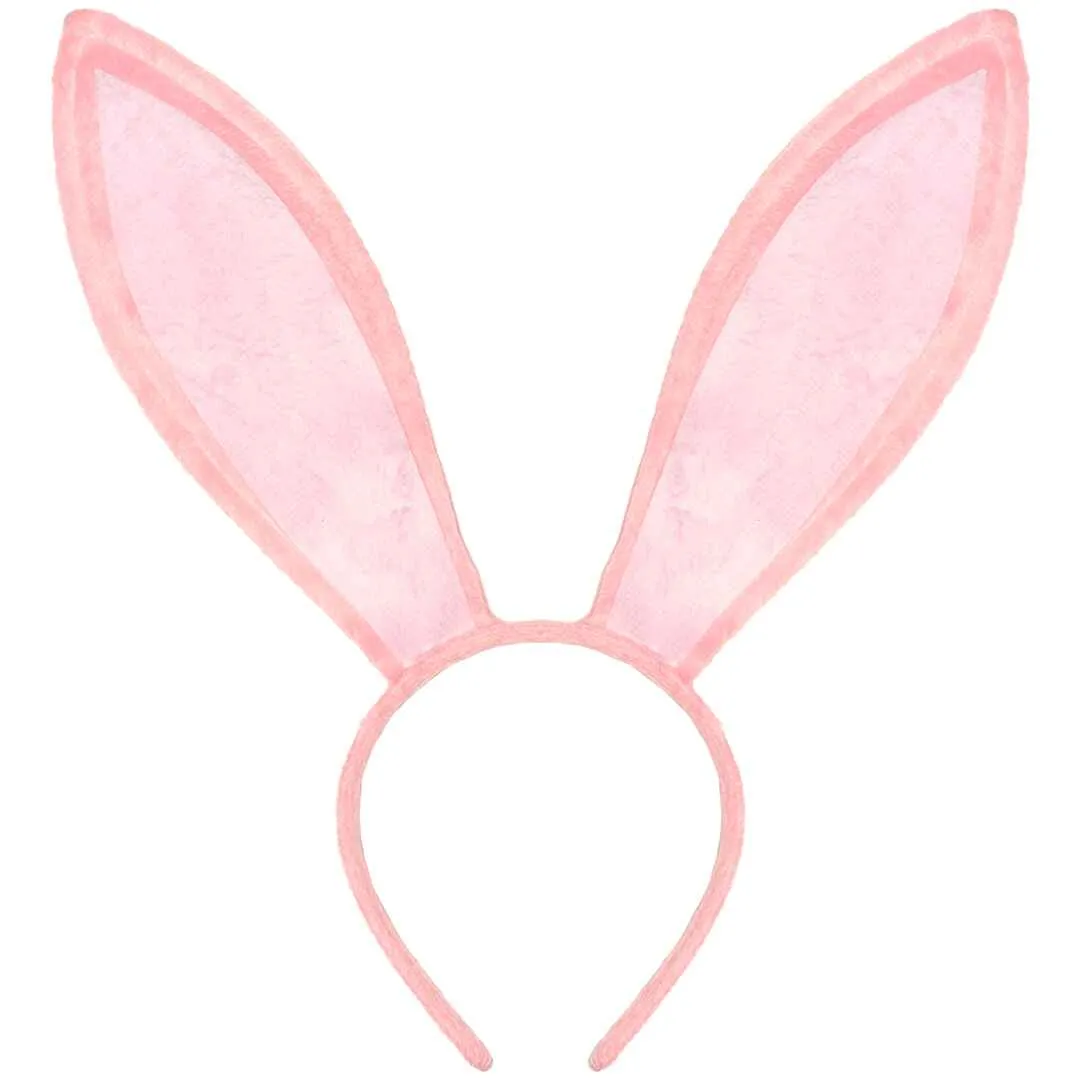 Pink Bunny Ears Headband - Velvet Pink Rabbit Ears (Pink   White) - FUNCREDIBLE