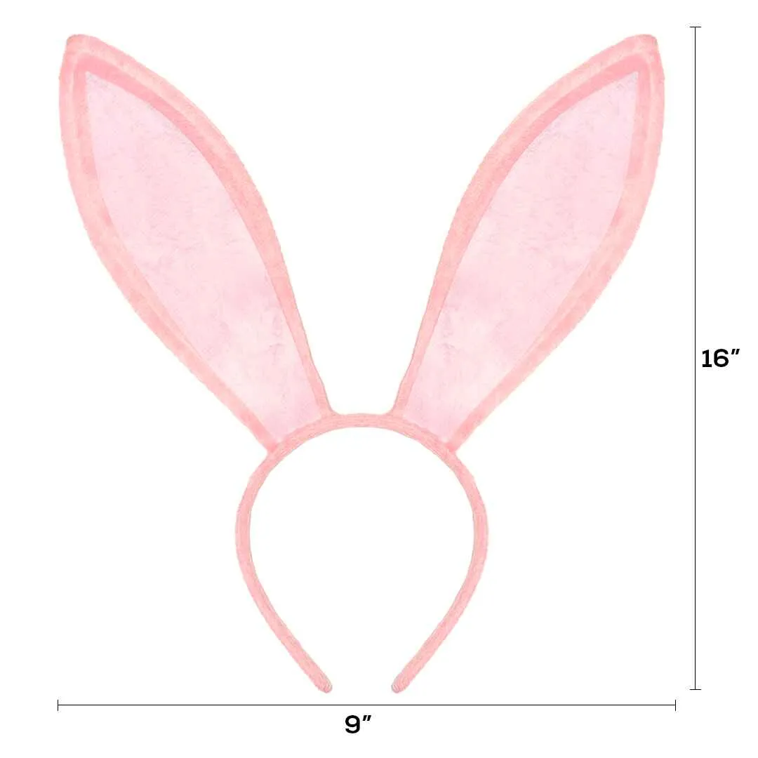 Pink Bunny Ears Headband - Velvet Pink Rabbit Ears (Pink   White) - FUNCREDIBLE