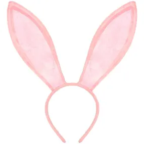 Pink Bunny Ears Headband - Velvet Pink Rabbit Ears (Pink   White) - FUNCREDIBLE