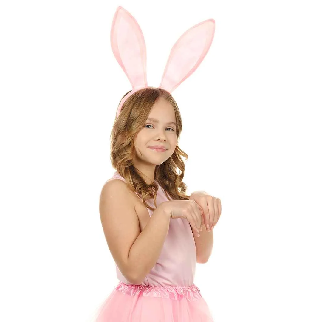 Pink Bunny Ears Headband - Velvet Pink Rabbit Ears (Pink   White) - FUNCREDIBLE