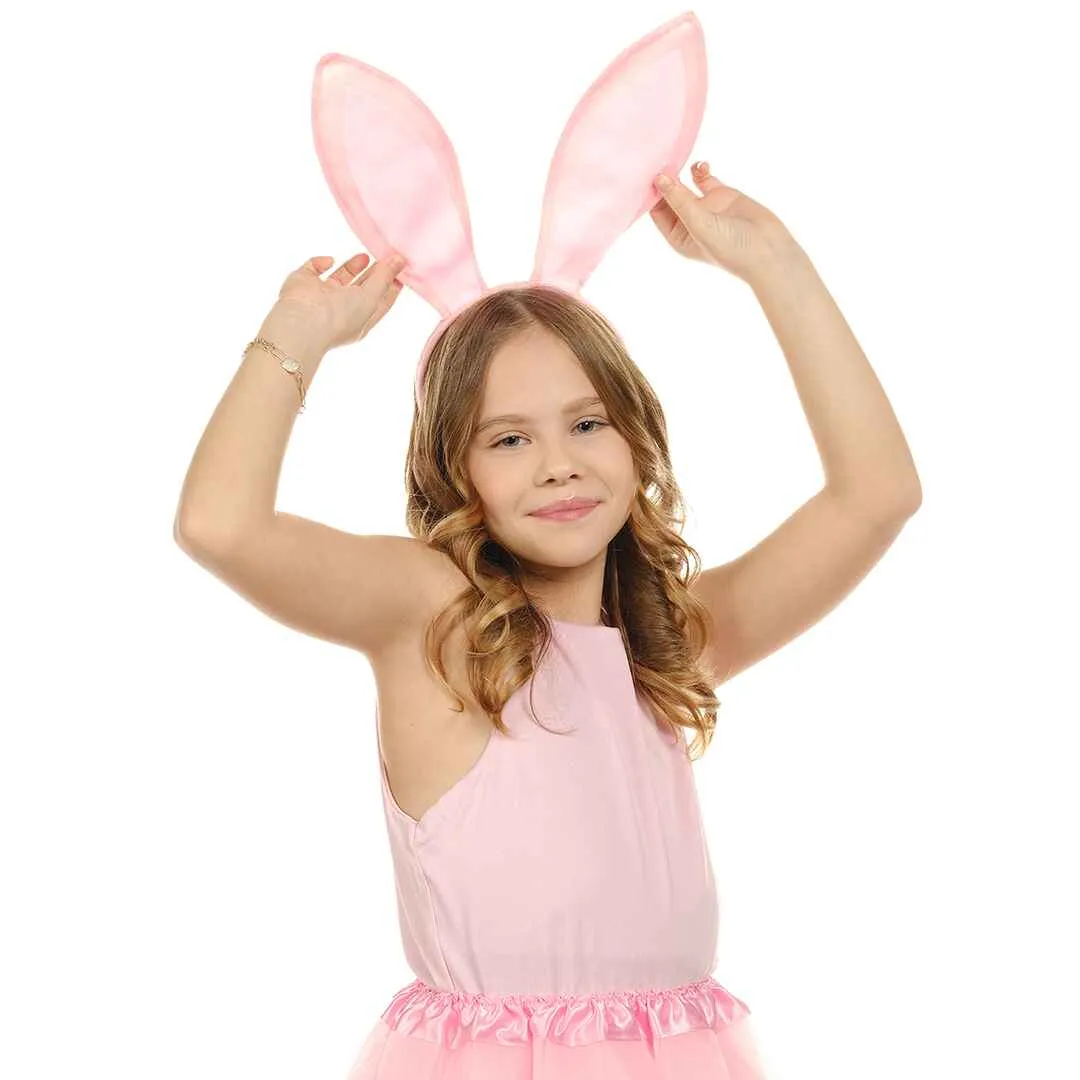 Pink Bunny Ears Headband - Velvet Pink Rabbit Ears (Pink   White) - FUNCREDIBLE