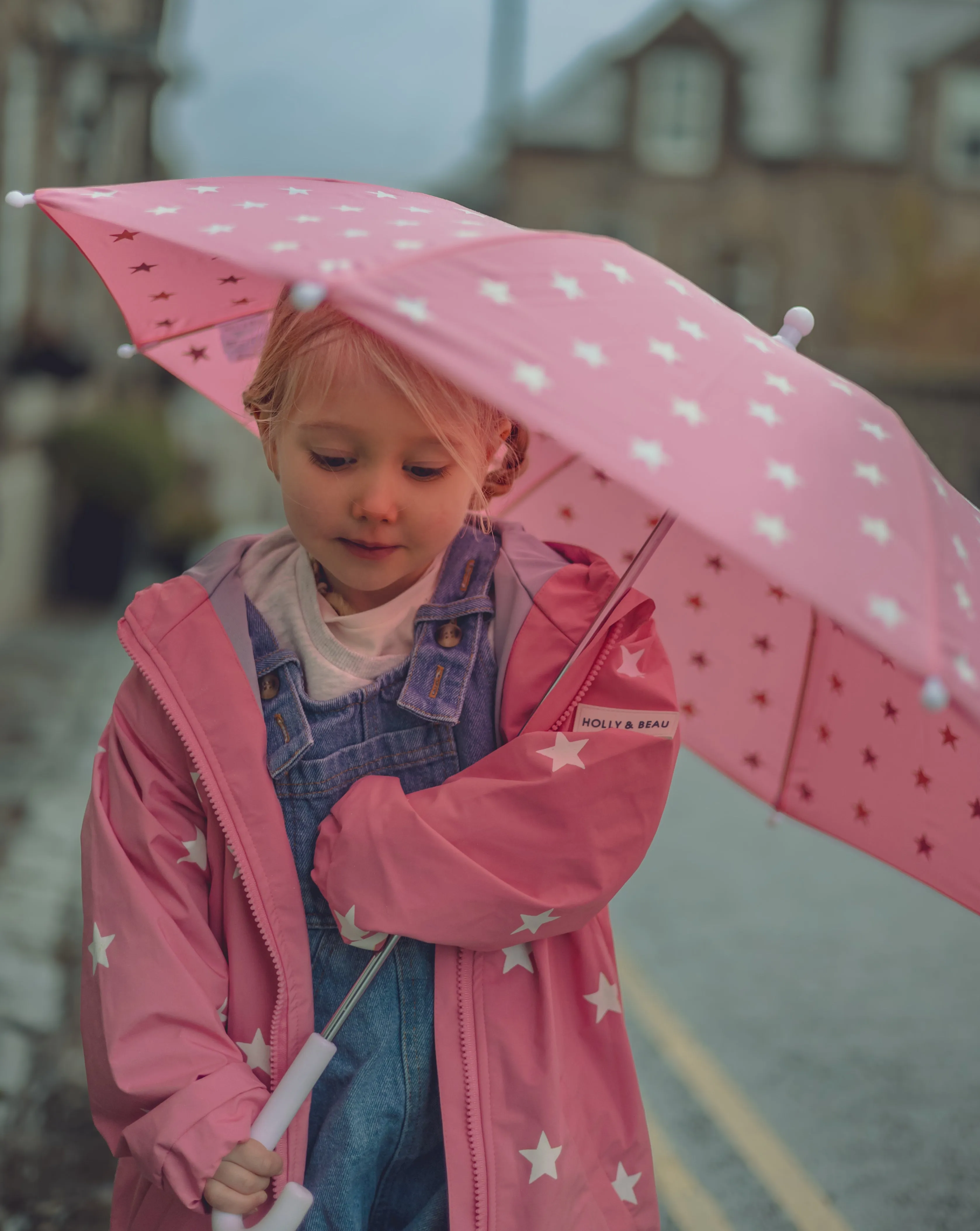 Pink Star Color Changing Kids Raincoat