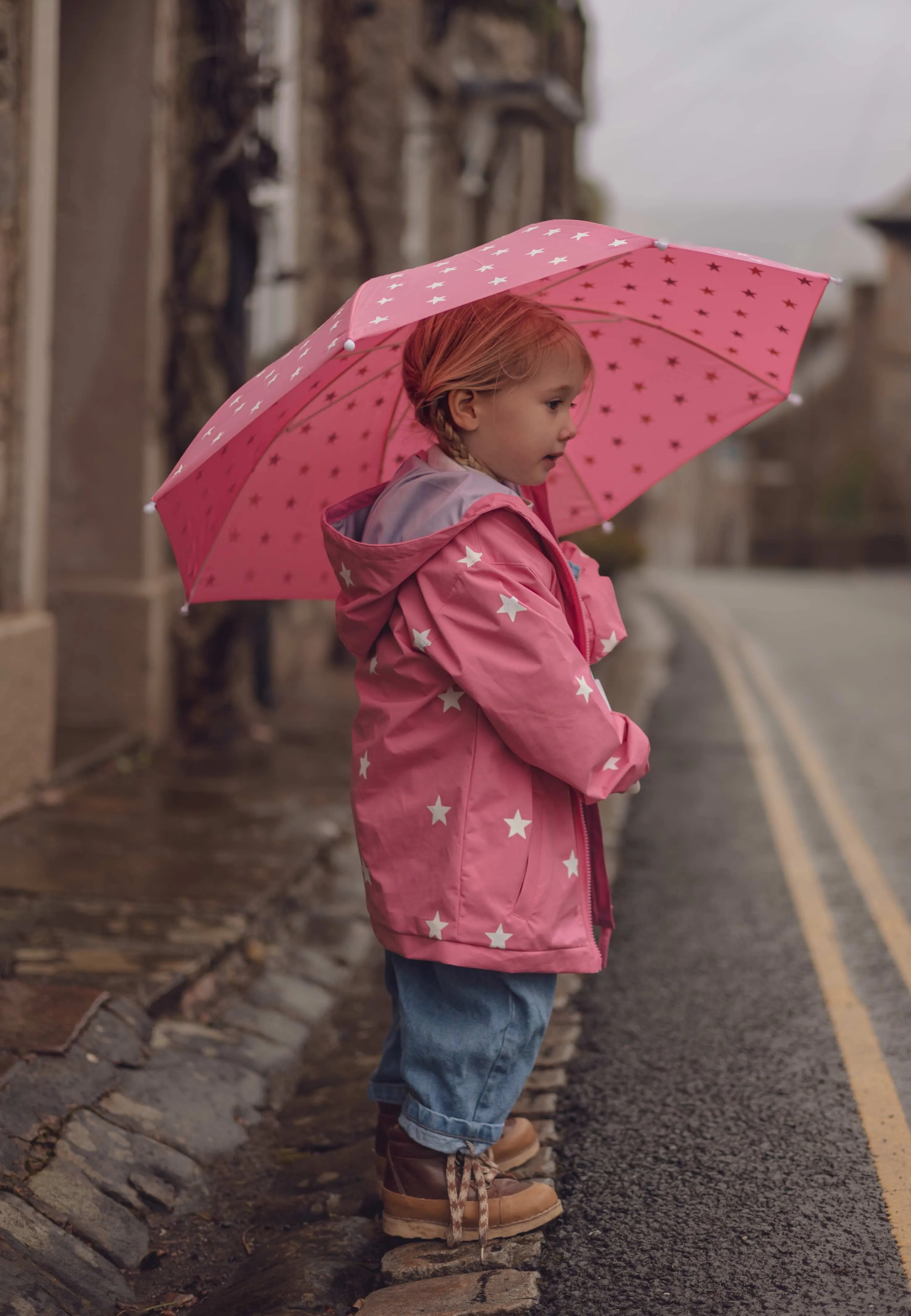 Pink Star Color Changing Kids Raincoat